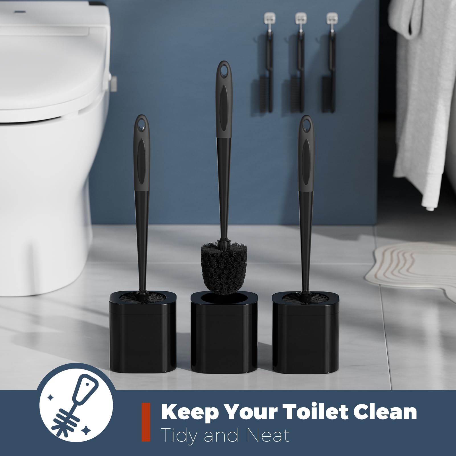 Toilet Brush, 3 Pack Toilet Brush And Holder Set Bathroom Accessories, Toilet Bowl Brush And Holder With 3 Crevice Brush For Bat