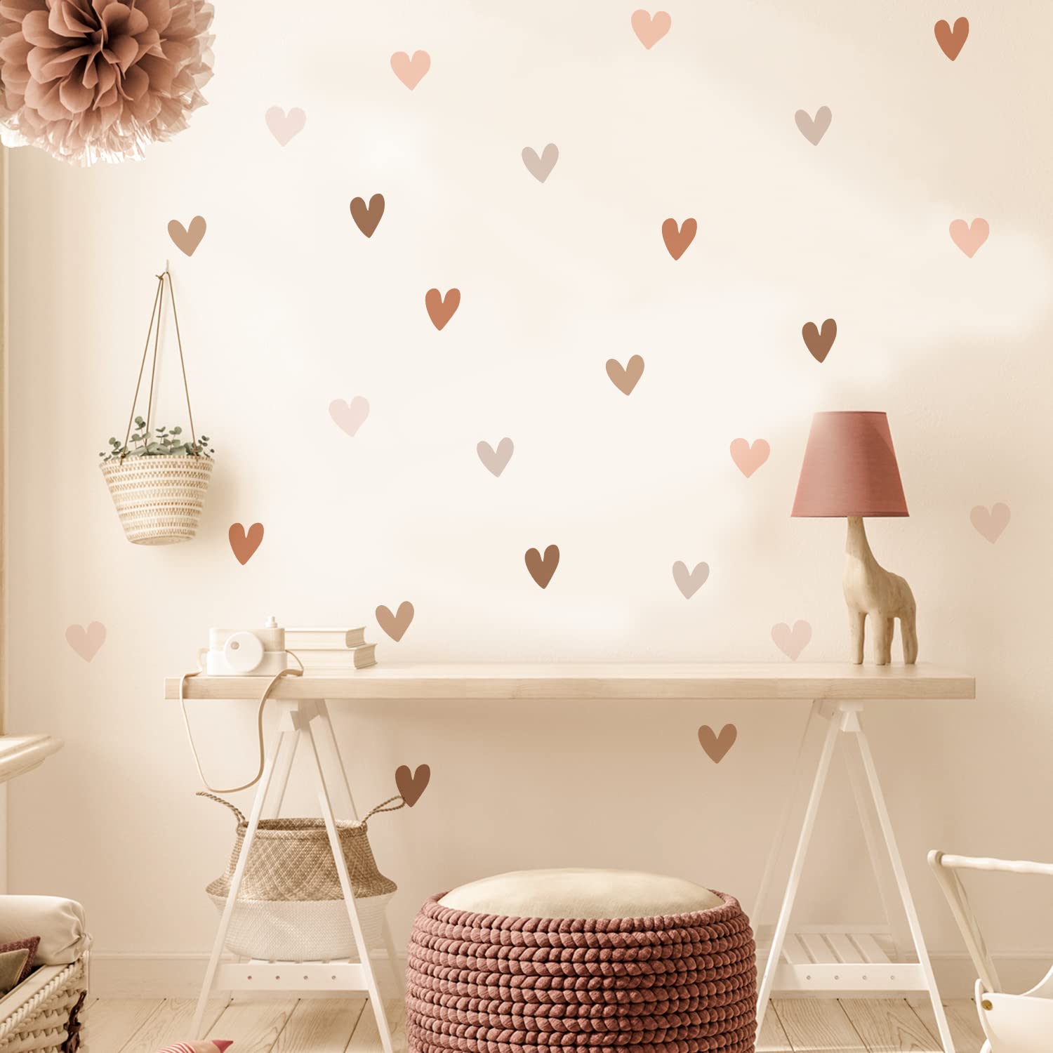 Boho Wall Decal For Girls Bedroom 72 Pcs, Boho Heart Wall Stickers Peel And Stick For Nursery Kids Room D  Cor, Removable Wall D