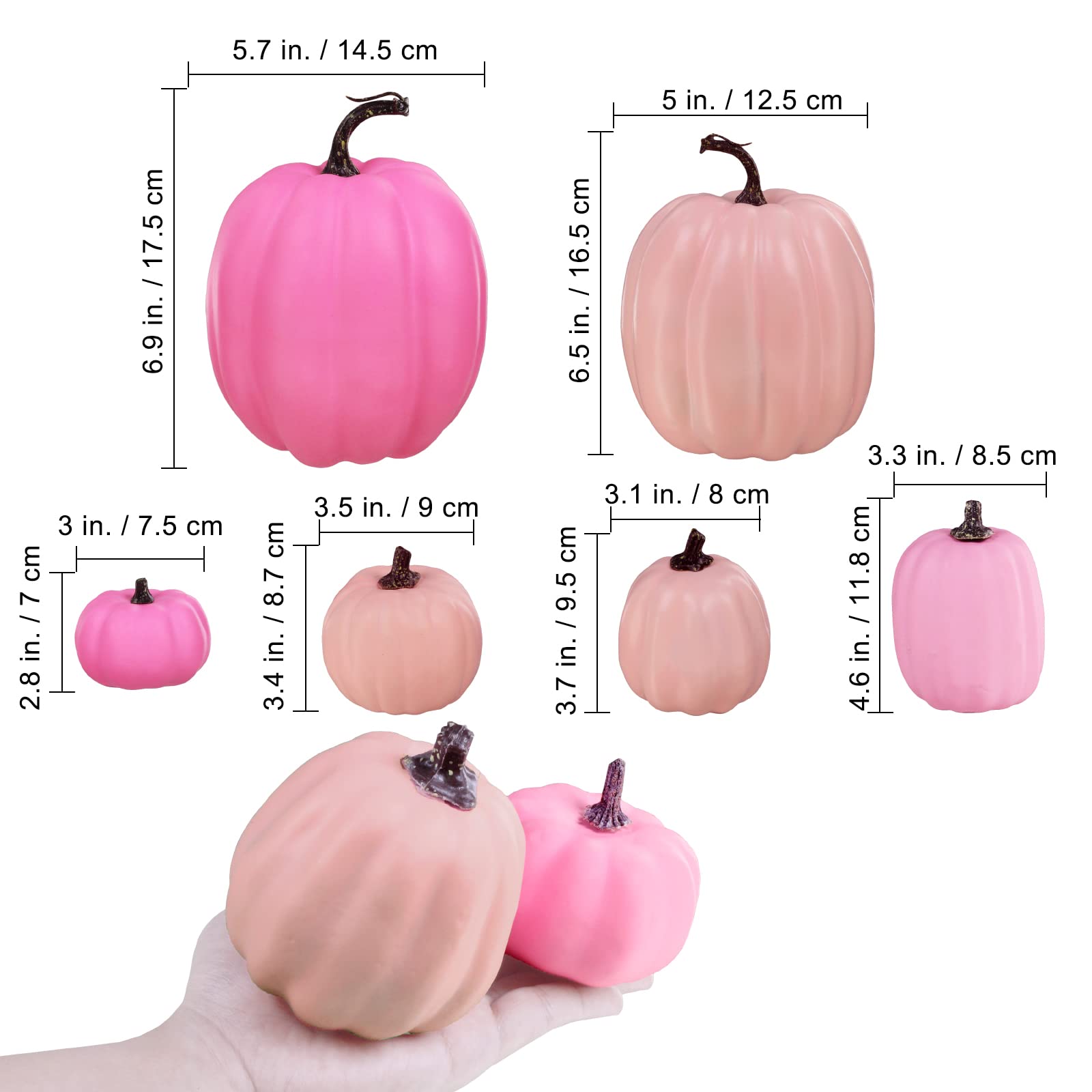 Winlyn 14 Pcs Assorted Sizes Artificial Pink Pumpkins Fall Decorative Pumpkins Faux Foam Pumpkins for Gifts Fall Wedding Bridal