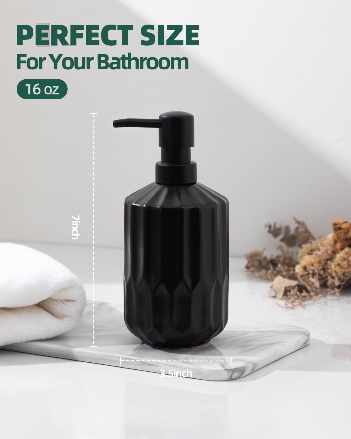 Fun Elements Bathroom Soap Dispenser Set, 16 Oz Ceramic Hand Soap Dispenser For Bathroom, Luxurious Hand And Dish Soap Dispenser