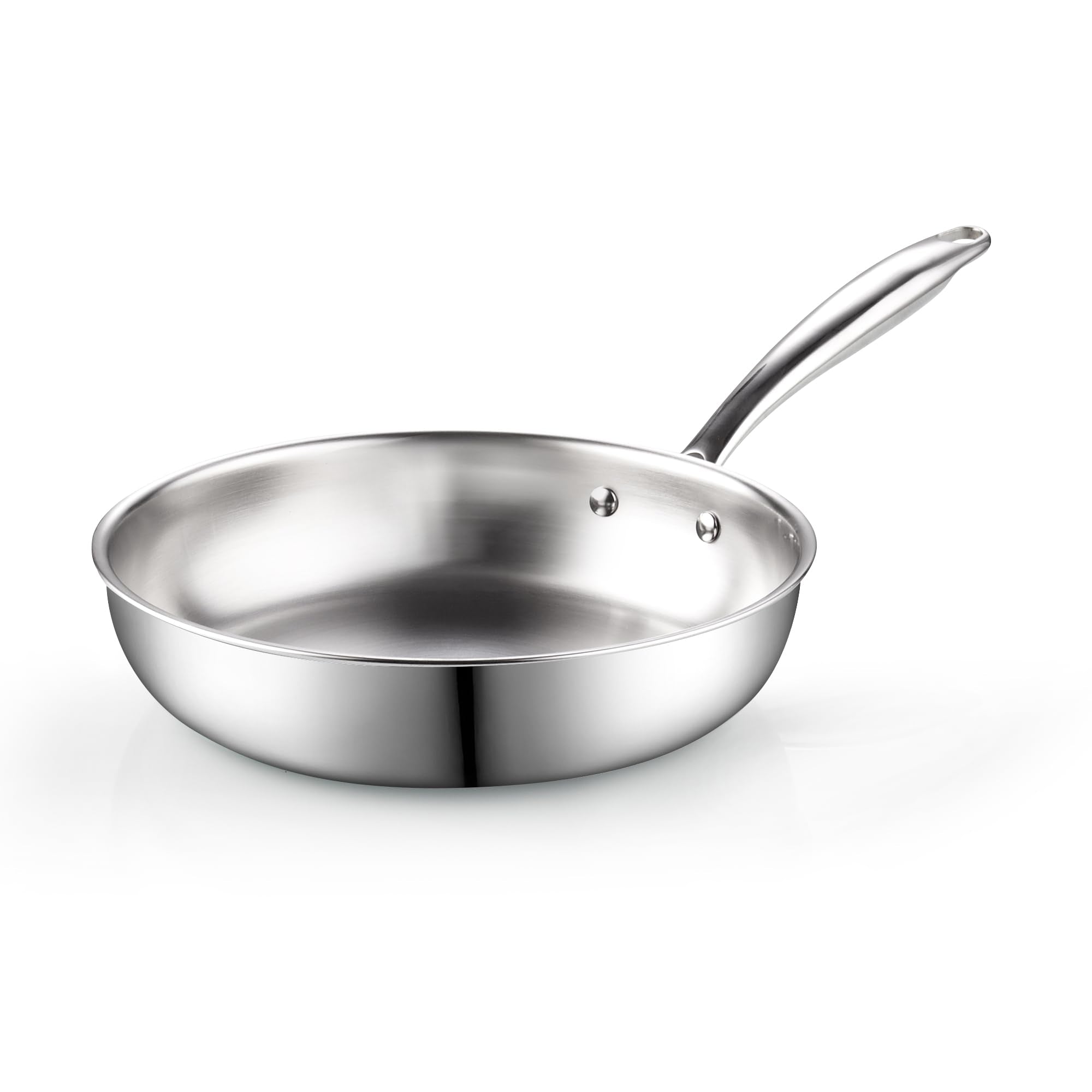 Cook N Home Classic TriPly Clad 8 Inch Stainless Steel Skillet, Saute Frying Pan, Induction, Compatible with All Cooktops, Dish