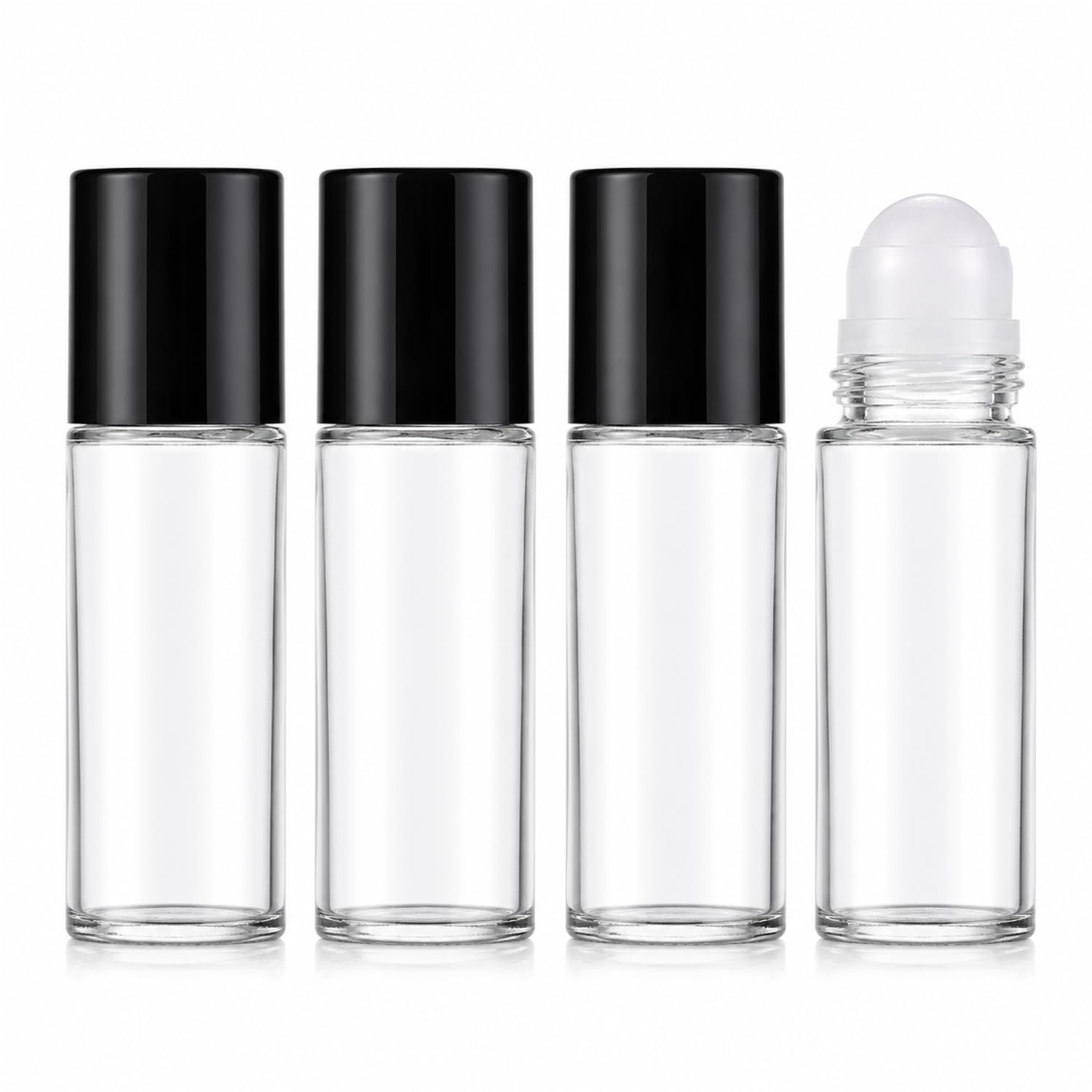4 Pack 50ml Clear Glass Roll On Bottles with Large Roller Ball Applicator