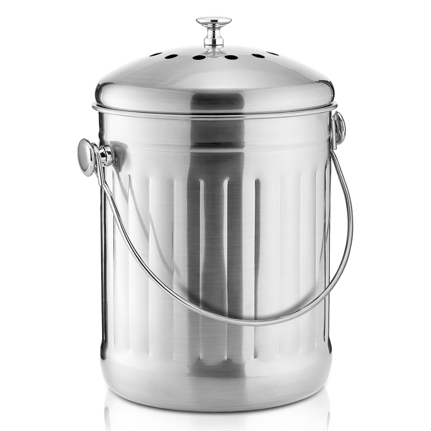 Enloy Compost Bin For Kitchen Countertop, 1.3 Gallon Stainless Steel Indoor Compost Bucket For Kitchen Countertop Odorless Compo
