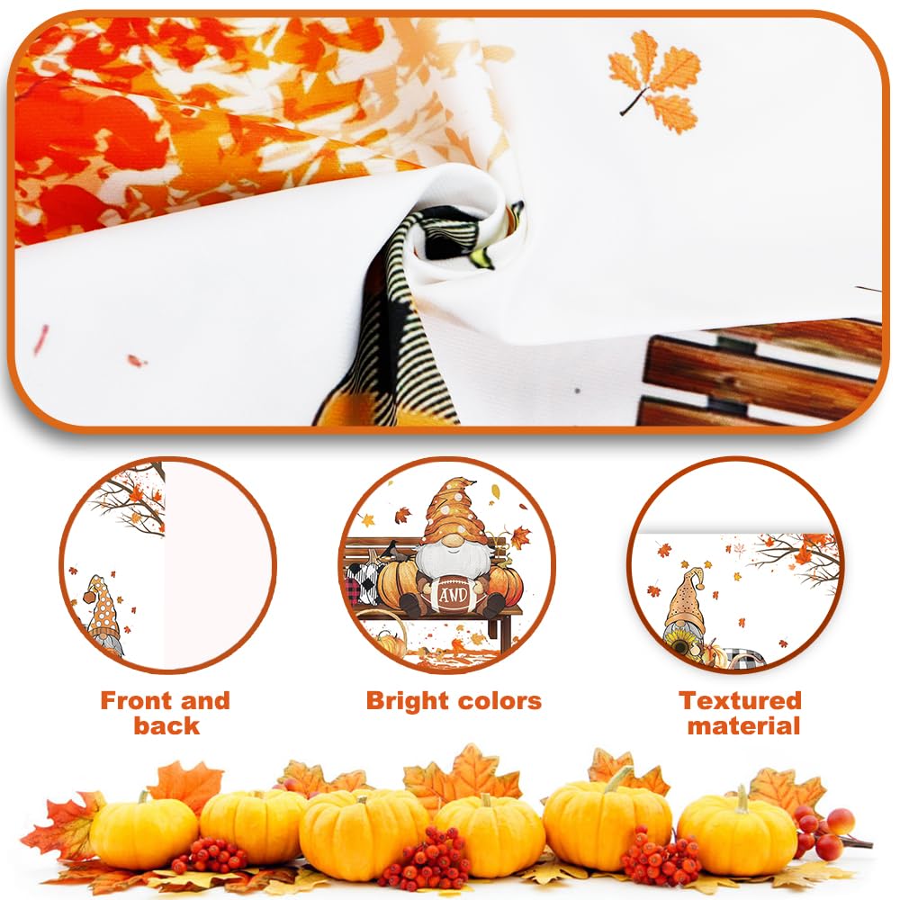 Finphoon Fall Kitchen Valances for Windows, Gnome Pumpkin Leaves Window Valances 54x18, Autumn Thanksgiving Farmhouse Rod Pocket