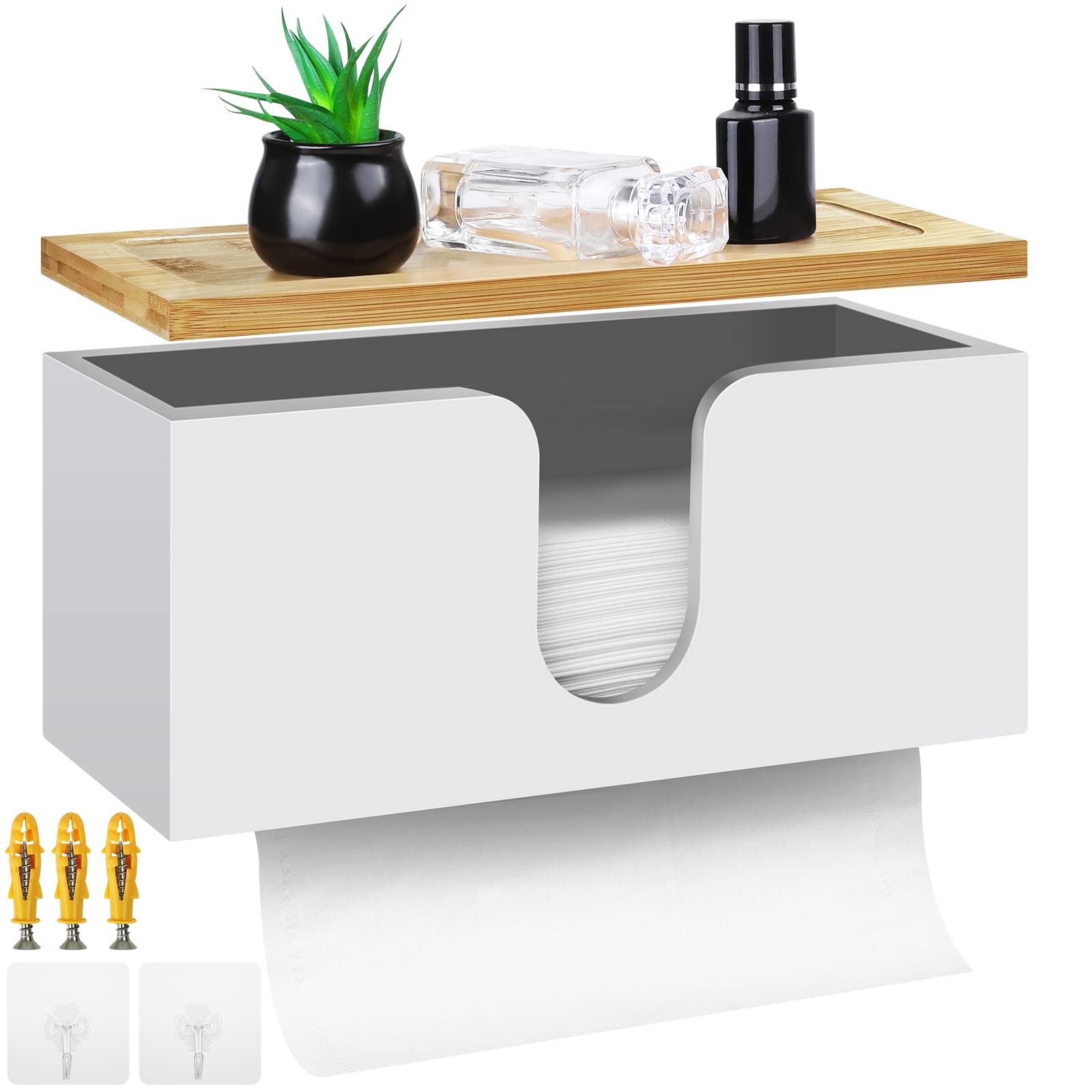 Turstin Wood Paper Towel Dispenser Folded Paper Towel Holder With Lid For Countertop And Wall Mounted, Wall Mount Paper Towel Ho