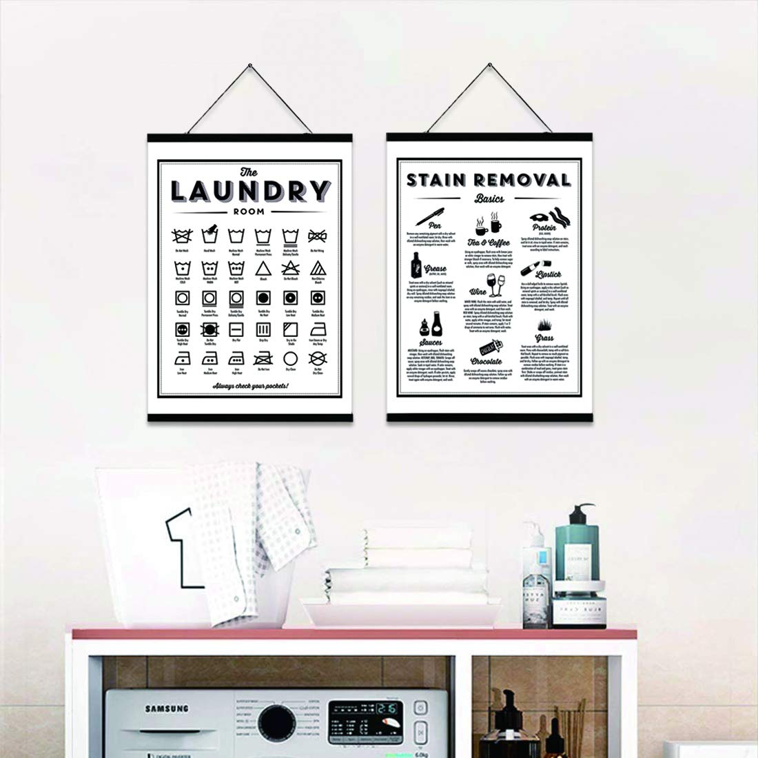 Ecyanlv Symbols And Stain Removal Laundry Sign Canvas Art Posters Prints Black White Painting Laundry Room Wall Decor Housewarmi
