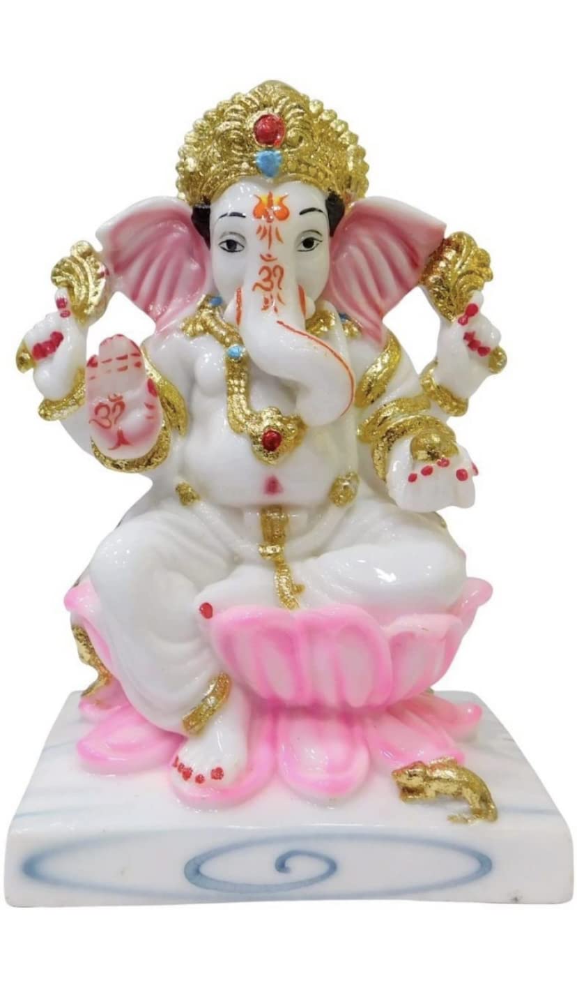 Krishnagallery1 Polyresin White Ganesh Ji Murti Ganesha Statue For Homee Pooja Room Gift Showpiece Idol 7 Inch