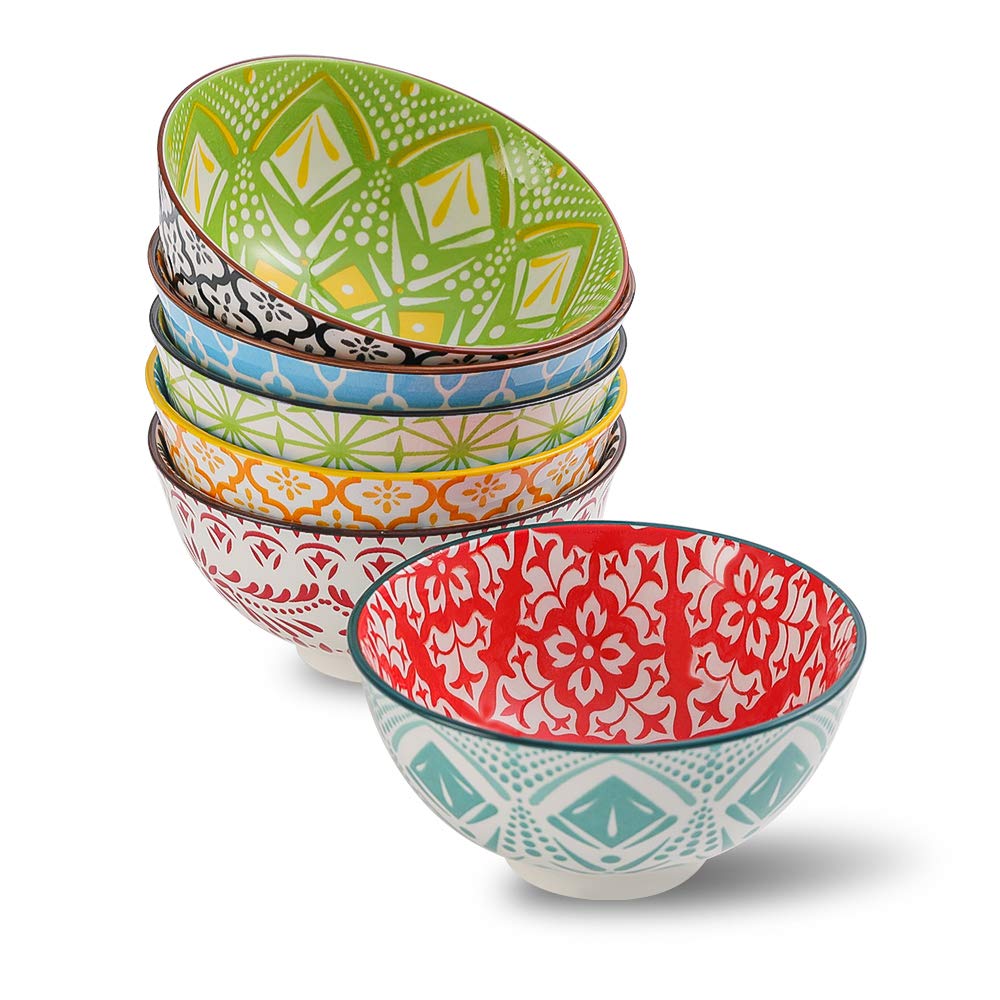 AHX Porcelain Dessert Bowls Cereal bowl - Ceramic Bowl Set of 6 - Colorful Small Bowls for Ice Cream | Soup | Cereal | Rice | Snack | Side Dish | Condiment Microwave and Dishwasher Safe