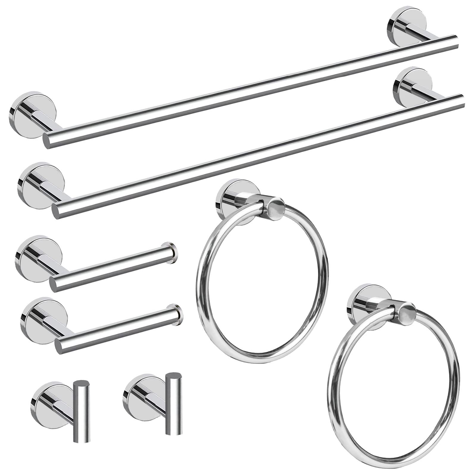 Cilee 8 Piece Polished Chrome Bathroom Hardware Set, 24Inch Bathroom Towel Bar+Towel Ring+Toilet Paper Holder+ Robe Towel Hook,