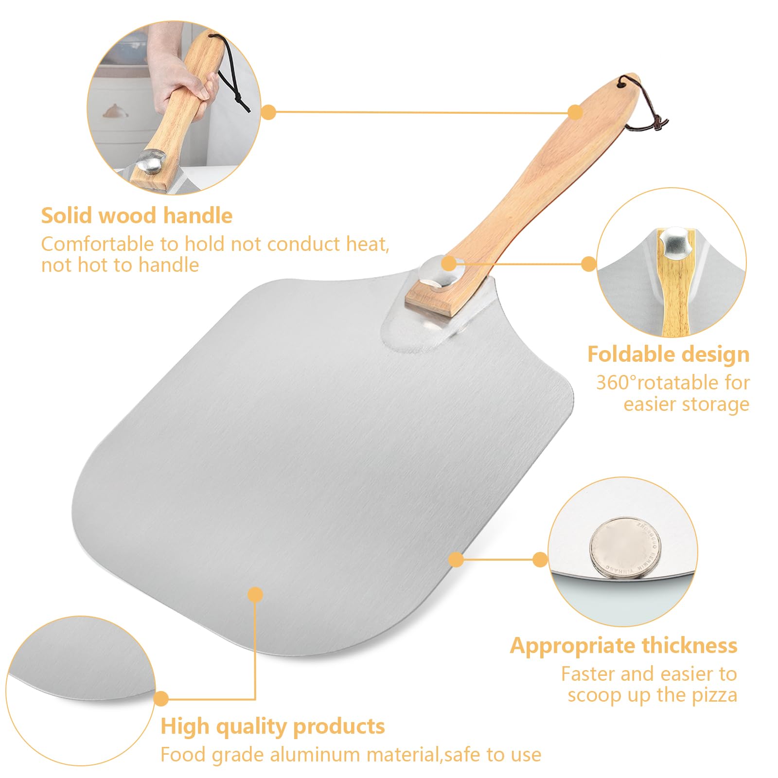 Luvan Aluminum Metal Pizza Peel With Foldable Wooden Handle,12X14 Inch Aluminum Pizza Peel,Pizza Paddle Foldable Pizza Peel Pizz