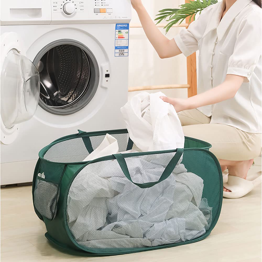 Rubruan 4 Piece Popup Mesh Laundry Basket Durable Handles Collapsible Laundry Baskets Foldable Clothes Pastic Hamper For Laundry