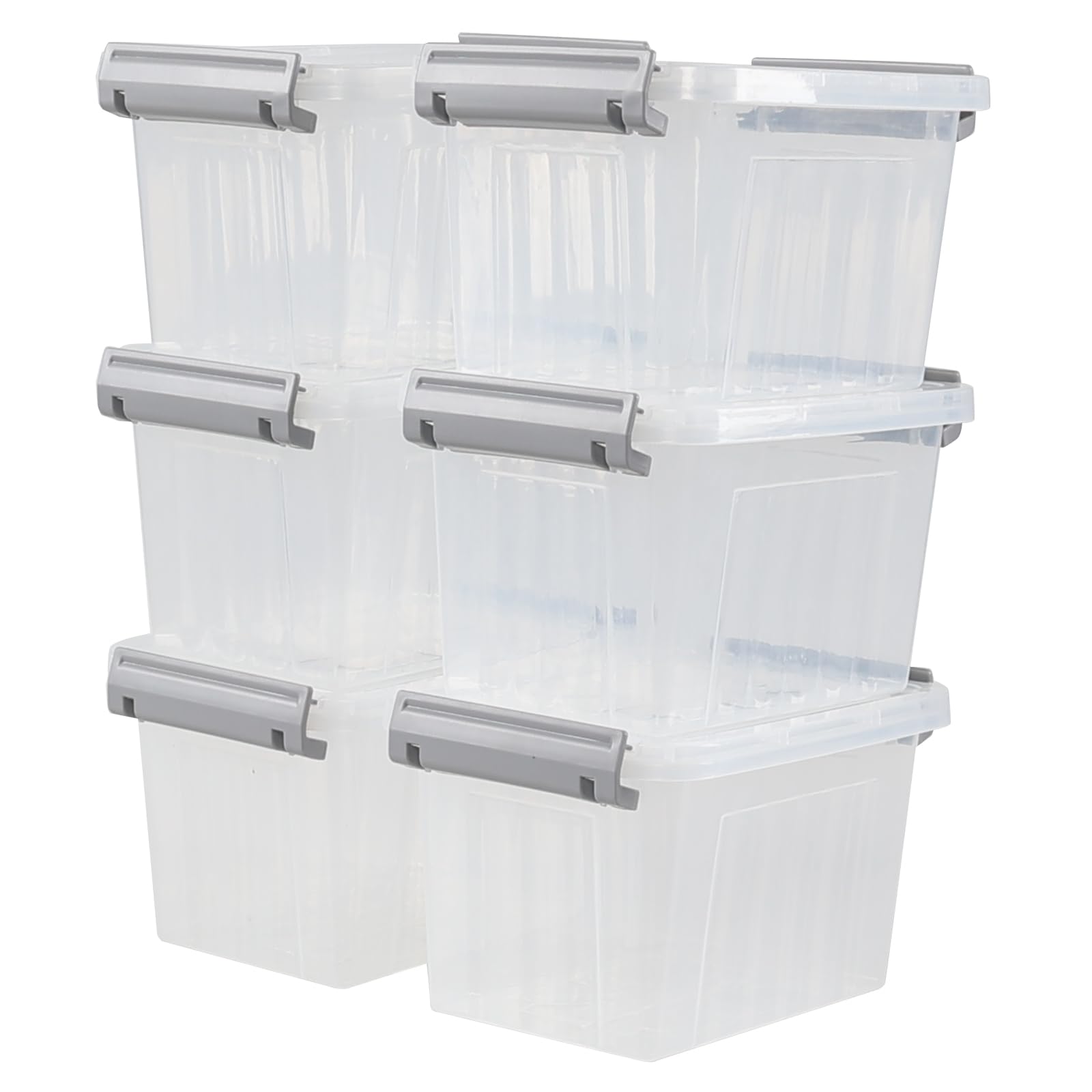 Waikhomes 6-Pack 6 Quart Plastic Storage Box, Small Latch Lidded Bin With Handle, Clear