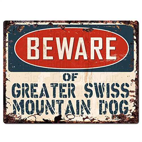 Beware of Greater Swiss Mountain Dog Chic Sign Vintage Retro Rustic 9x 12 Metal Plate Store Home Decor Gift
