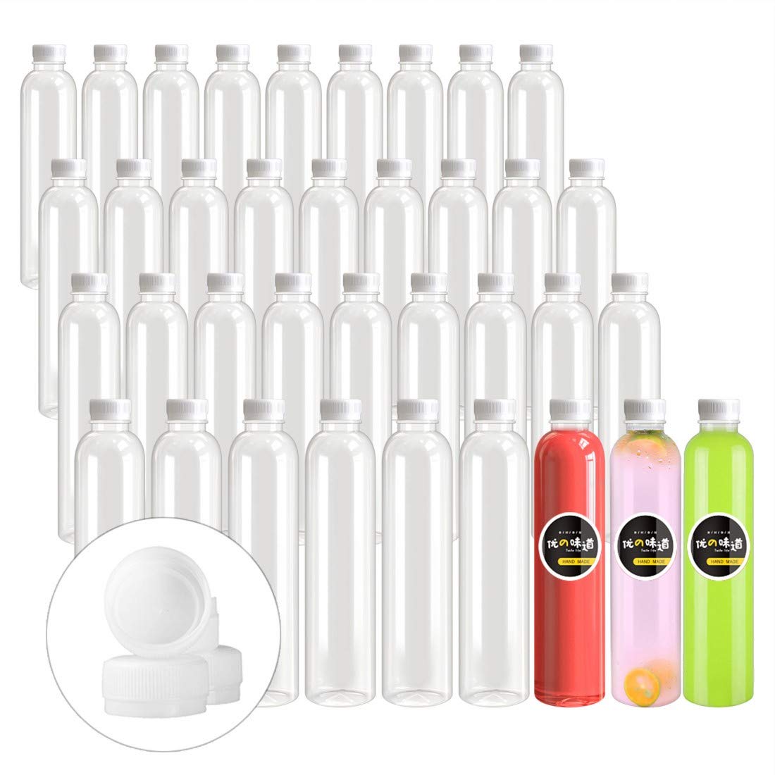 Holotap 16 Oz Empty Plastic Juice Bottles Pack Of 30 Clear Disposable Bulk Drink Bottles With White Tamper Evident Caps Lids (16