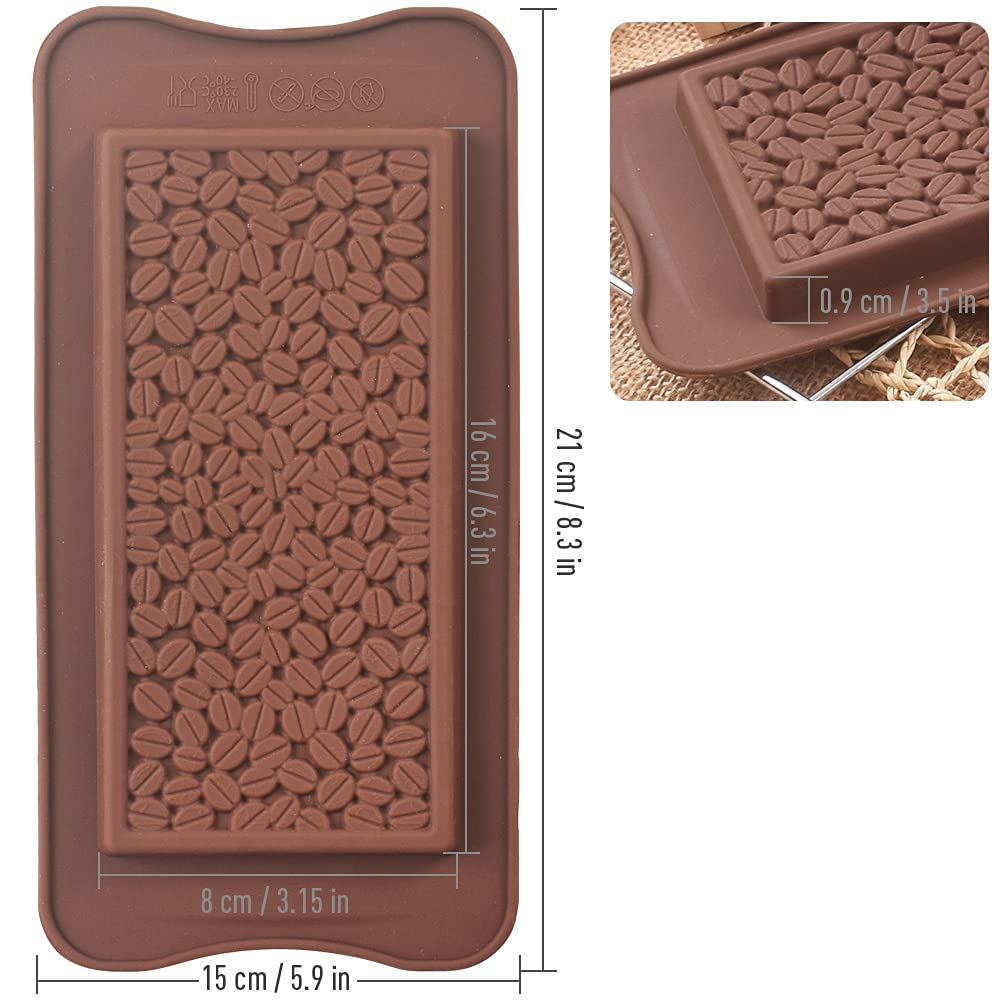 Homedge Coffee Bean Break-Apart Chocolate Mold, Set Of 4 Packs Silicone Protein And Energy Bar Molds For Caramels Ganache Pralin
