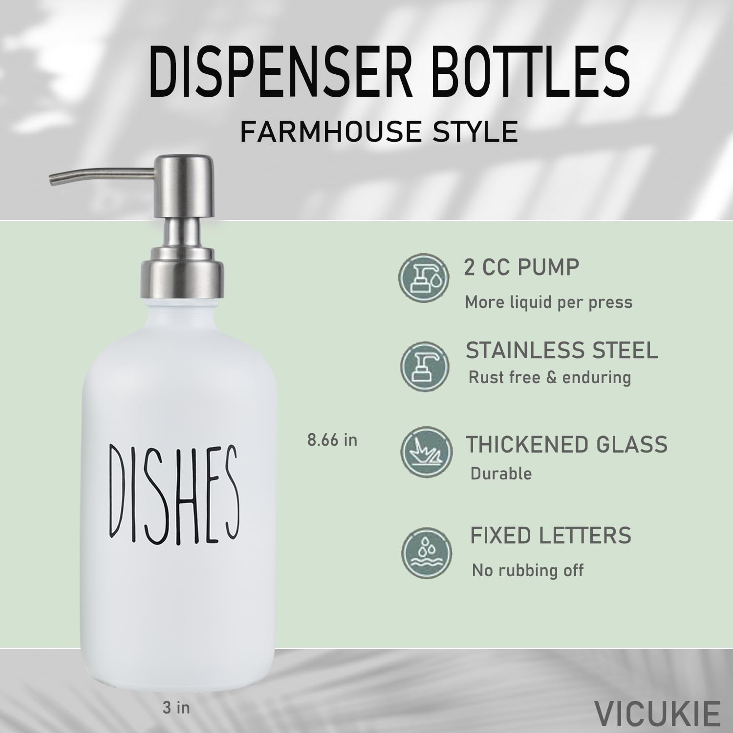 Vicukie Dish Soap Dispenser, Glass Kitchen Dish Soap Dispenser With Stainlees Steel Pump,Refillable Bathroom Dish Soap Dispenser