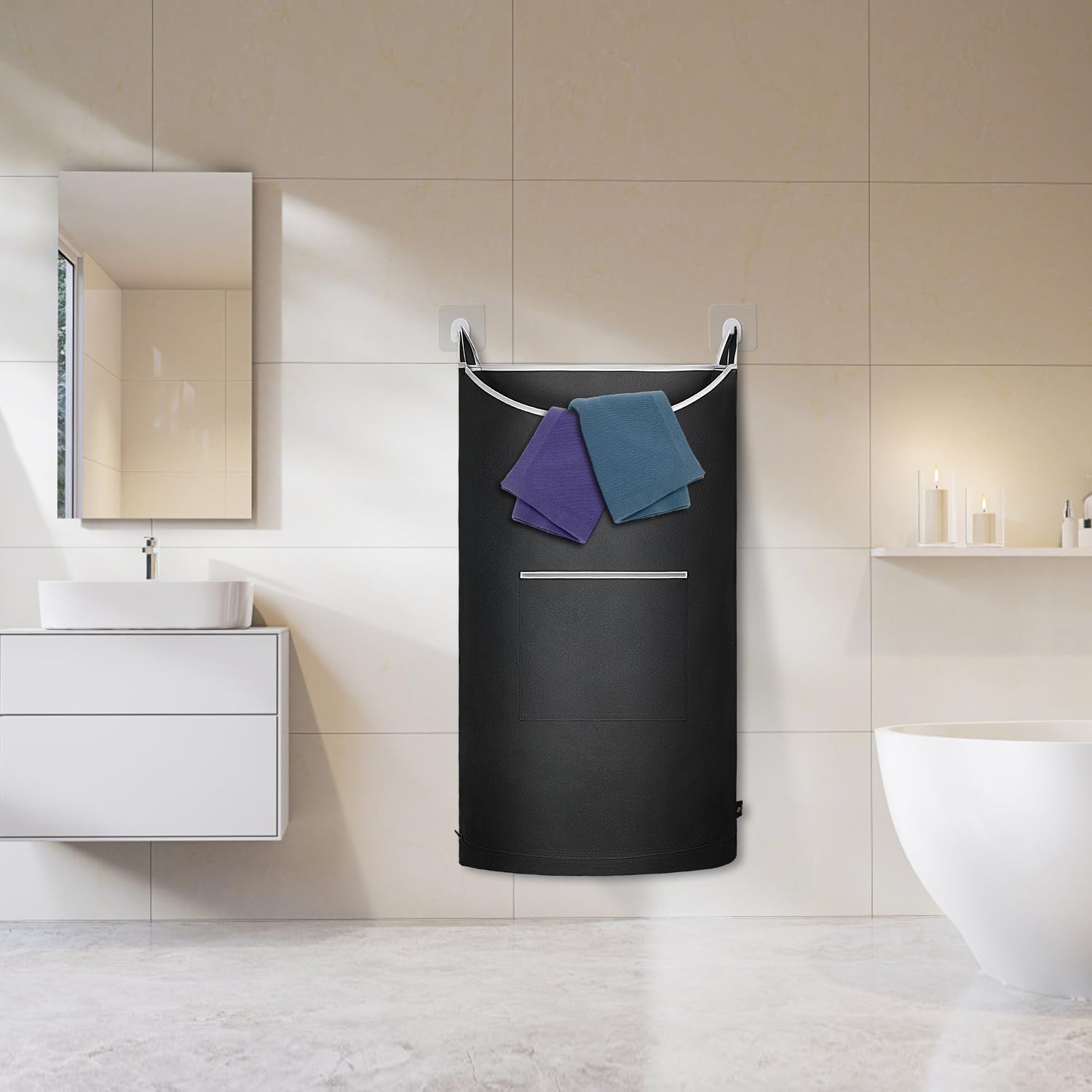 Kingsuslay Xl Hanging Laundry Hamper, 2Pc-Black, Over Door/Wall Mount, Large Capacity, Modern Design, Durable, Waterproof