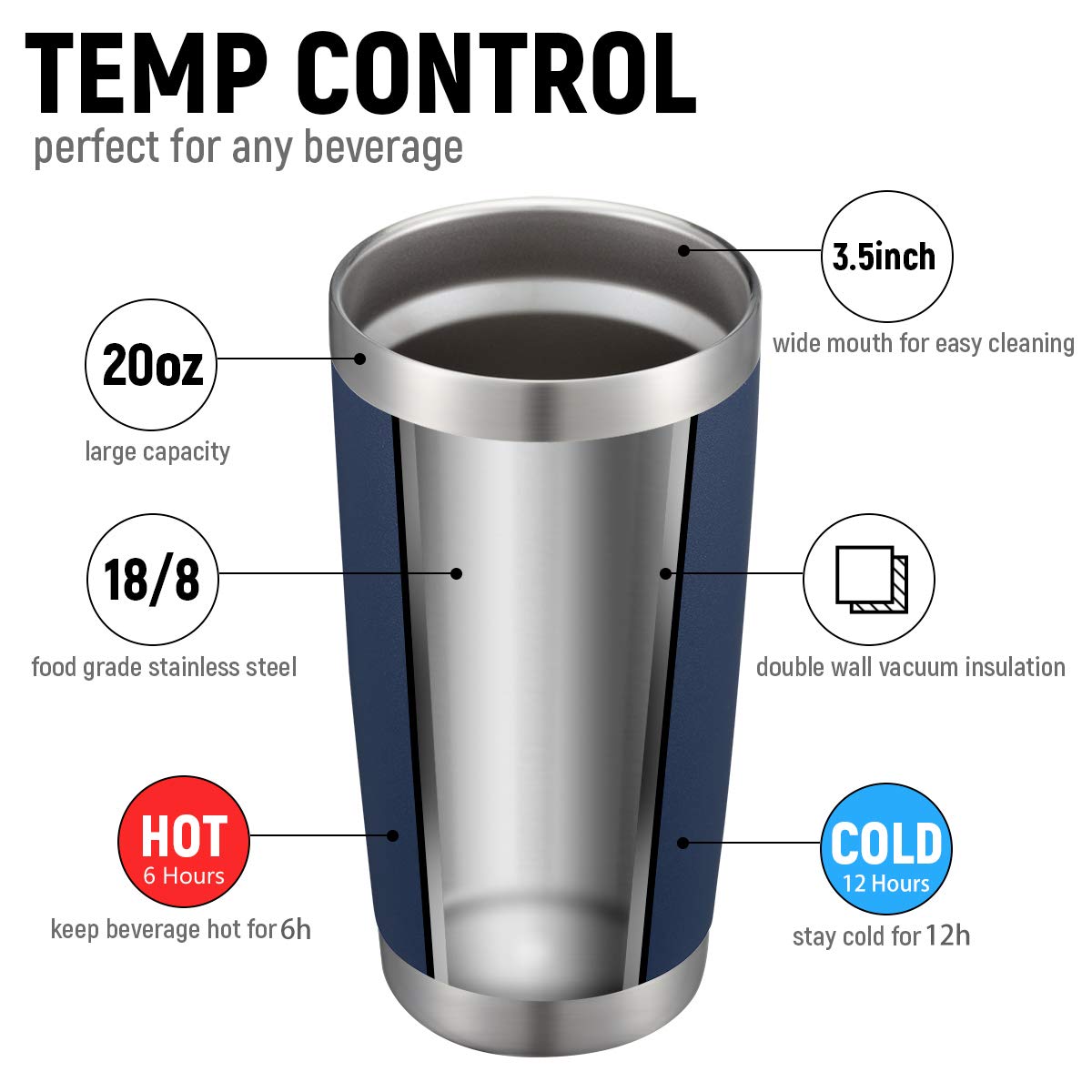 Comooo 20Oz/8Pack Double Wall Vacuum Insulated Coffee Travel Mug Stainless Steel Tumbler Bulk With Lid And Straw Durable Powder