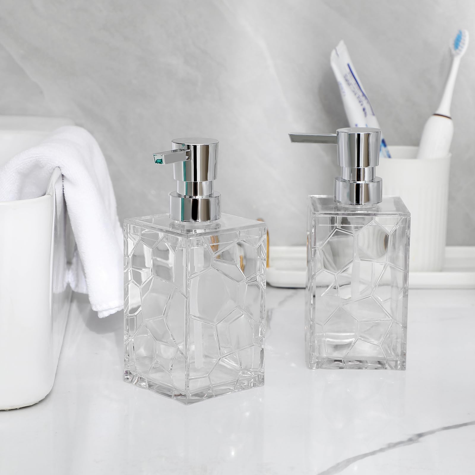 Hand Soap Dispenser, Clear Acrylic Plastic Liquid Pump Bottles Refillable Lotion Dispenser For Bathroom Decor Kitchen College Do