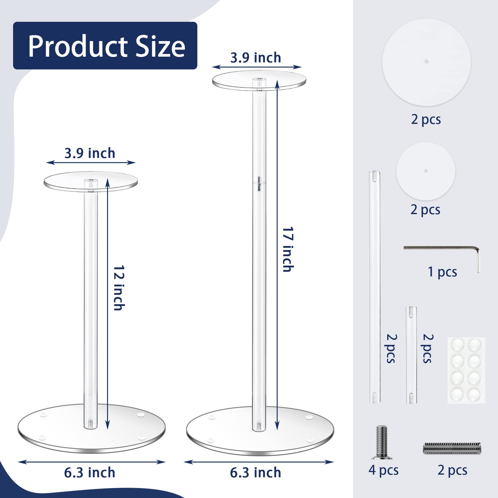 Rssciiiul Acrylic Hat Stand And Wig Display Rack, 2Pcs 17'' Clear Hat Stands For Display, Adjustable Height Hat Holder, Round Ba