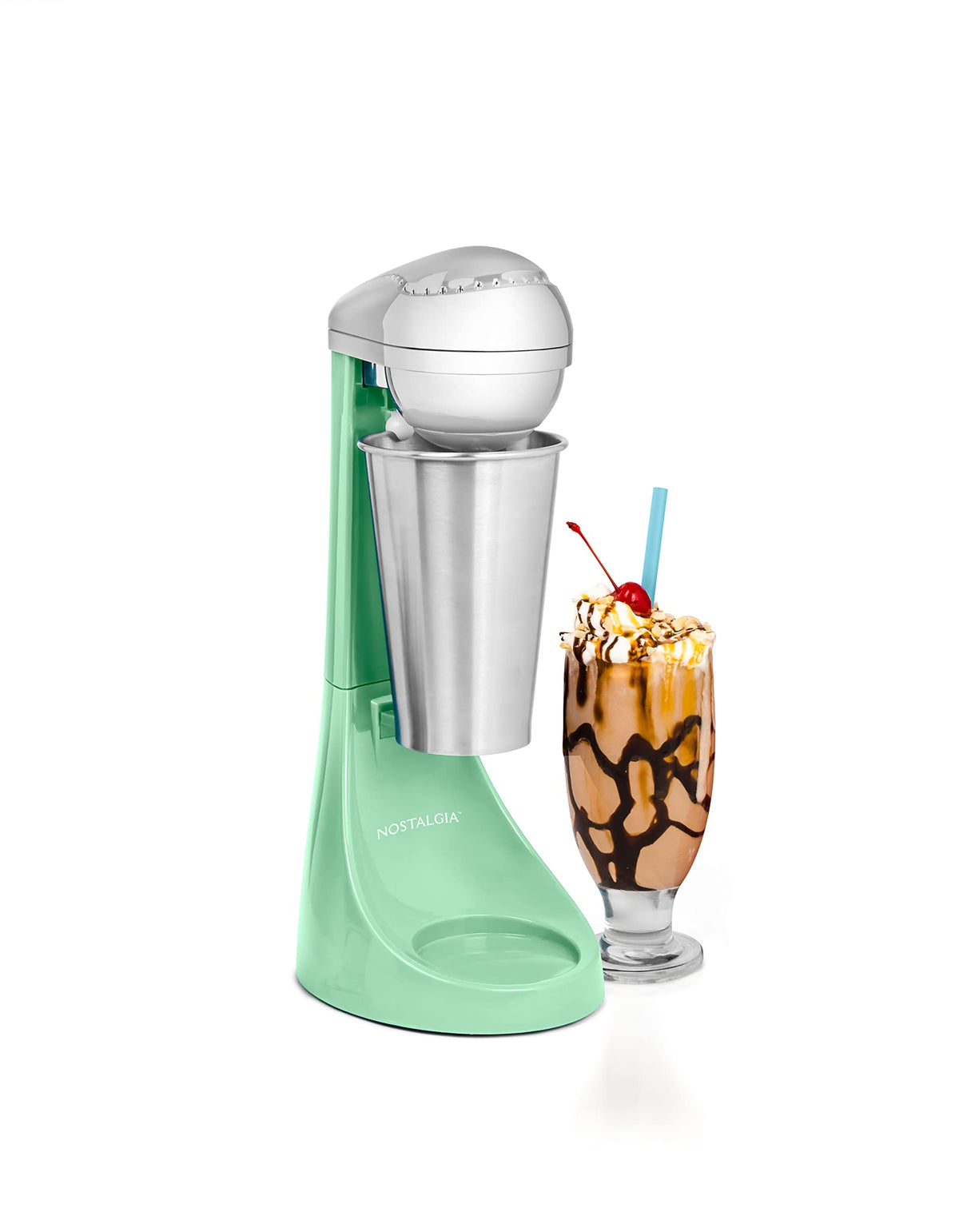 Nostalgia Two-Speed Electric Milkshake Maker And Drink Mixer, Includes 16-Ounce Stainless Steel Mixing Cup & Rod, Jade Green