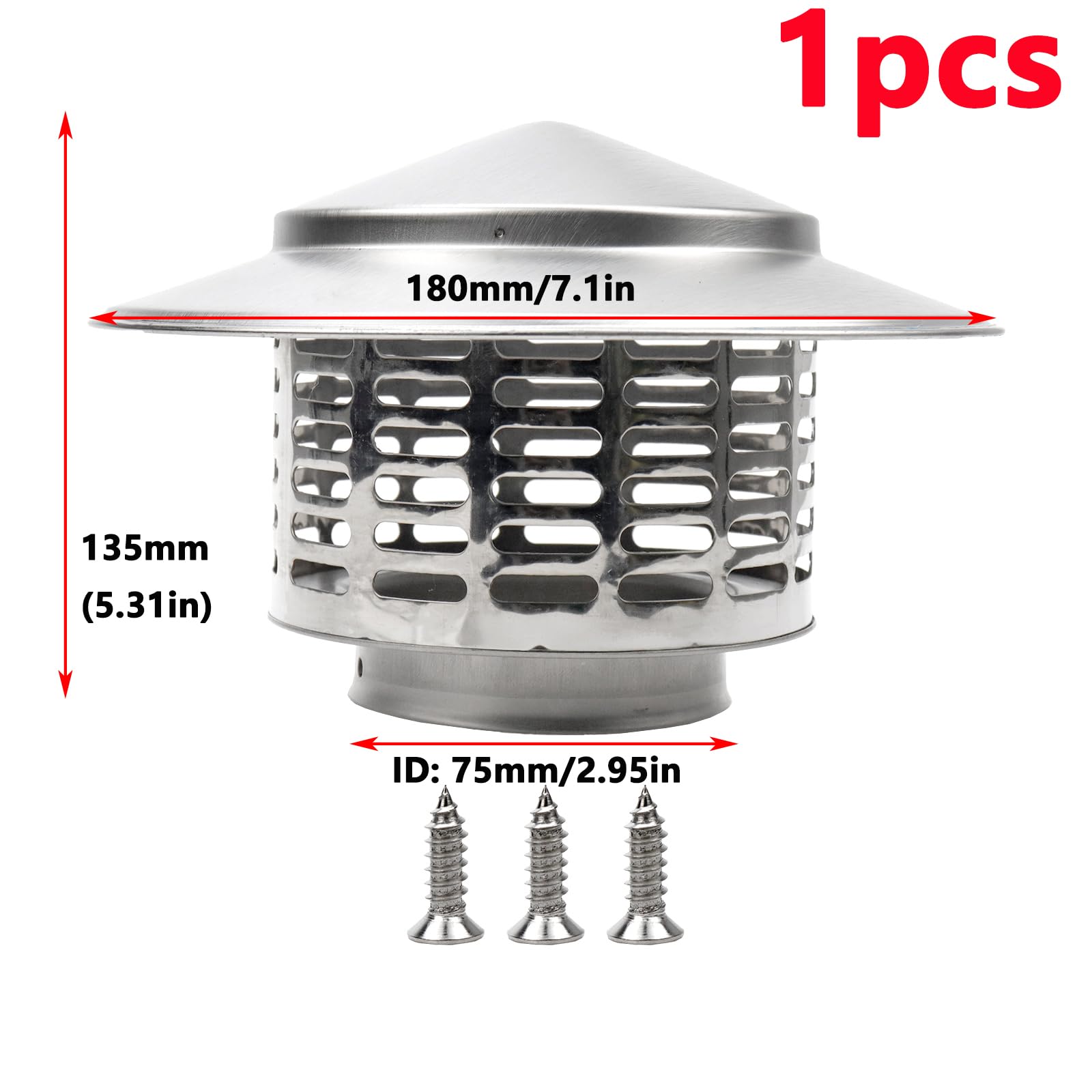 Antrader Cone Top Chimney Cap 2.95 Inch, Round Chimney Cap Chimney Cover Cap Chimney Cover Outside Roof Silver Fireplace Screen