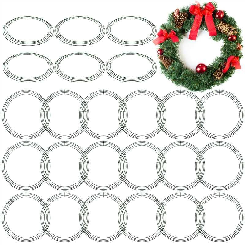 Aodaer 24 Pack 18 Inch Wire Wreath Frame, Christmas Dark Green Wire Wreath, Ring Round Metal DIY Floral Crafts Wreaths for Hallo