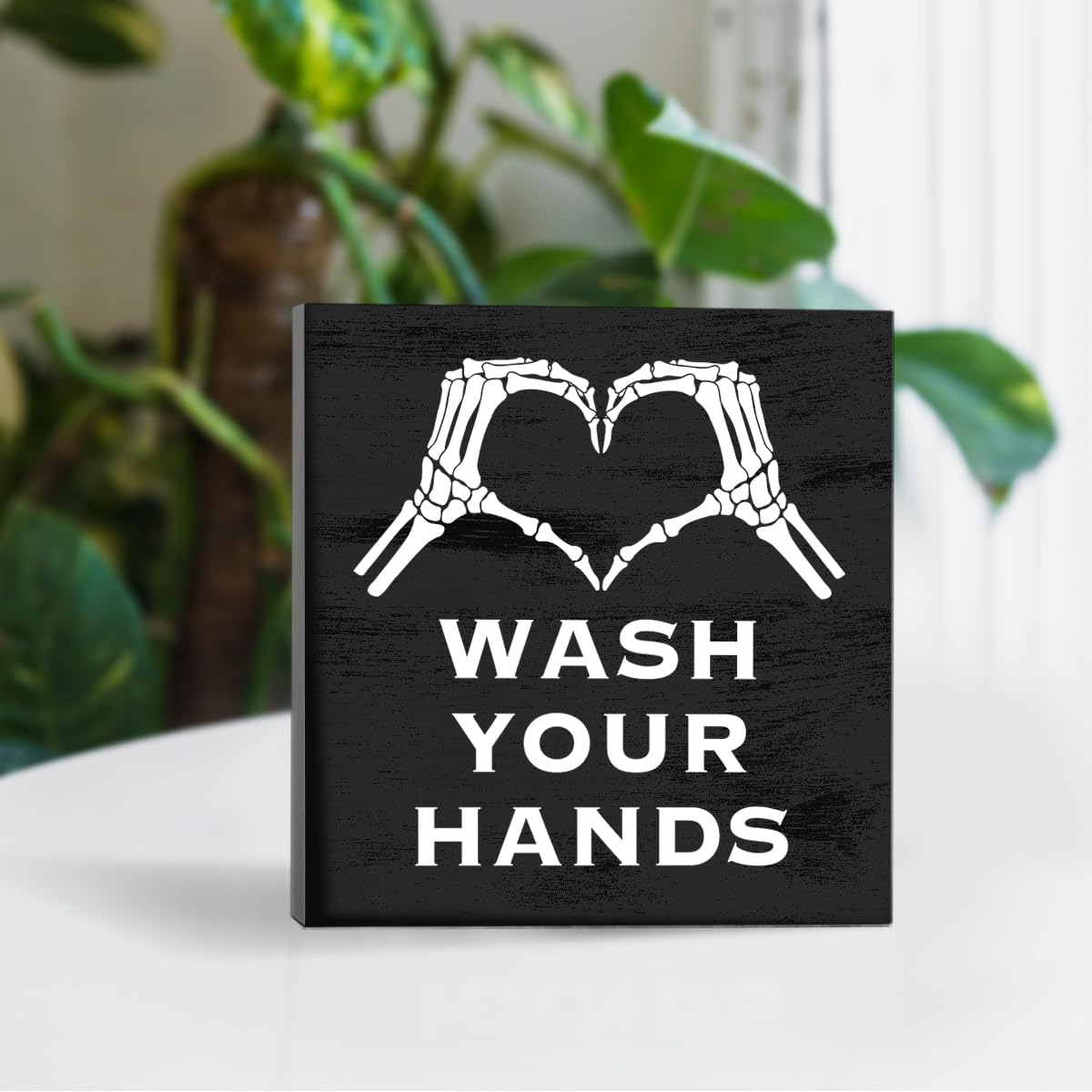 Gothic Bathroom Decor Wash Your Hand Black Wood Box Sign for Home Toilet Shelf Restroom Washroom Decor 5 X 5 Inches