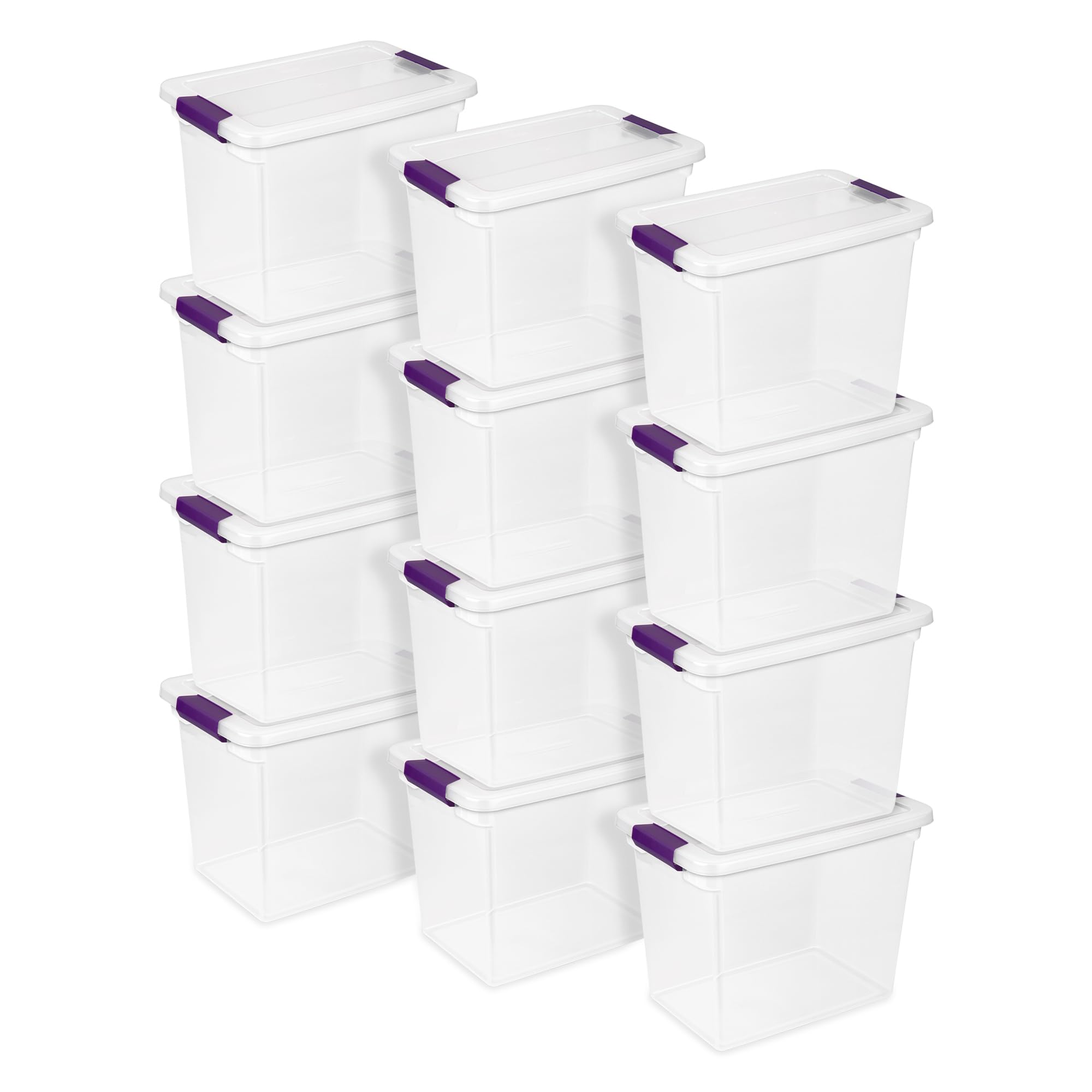 Sterilite 12-Pack Clearview Latch Box, Stackable Storage Organizer Bins For Home, 27 Quart
