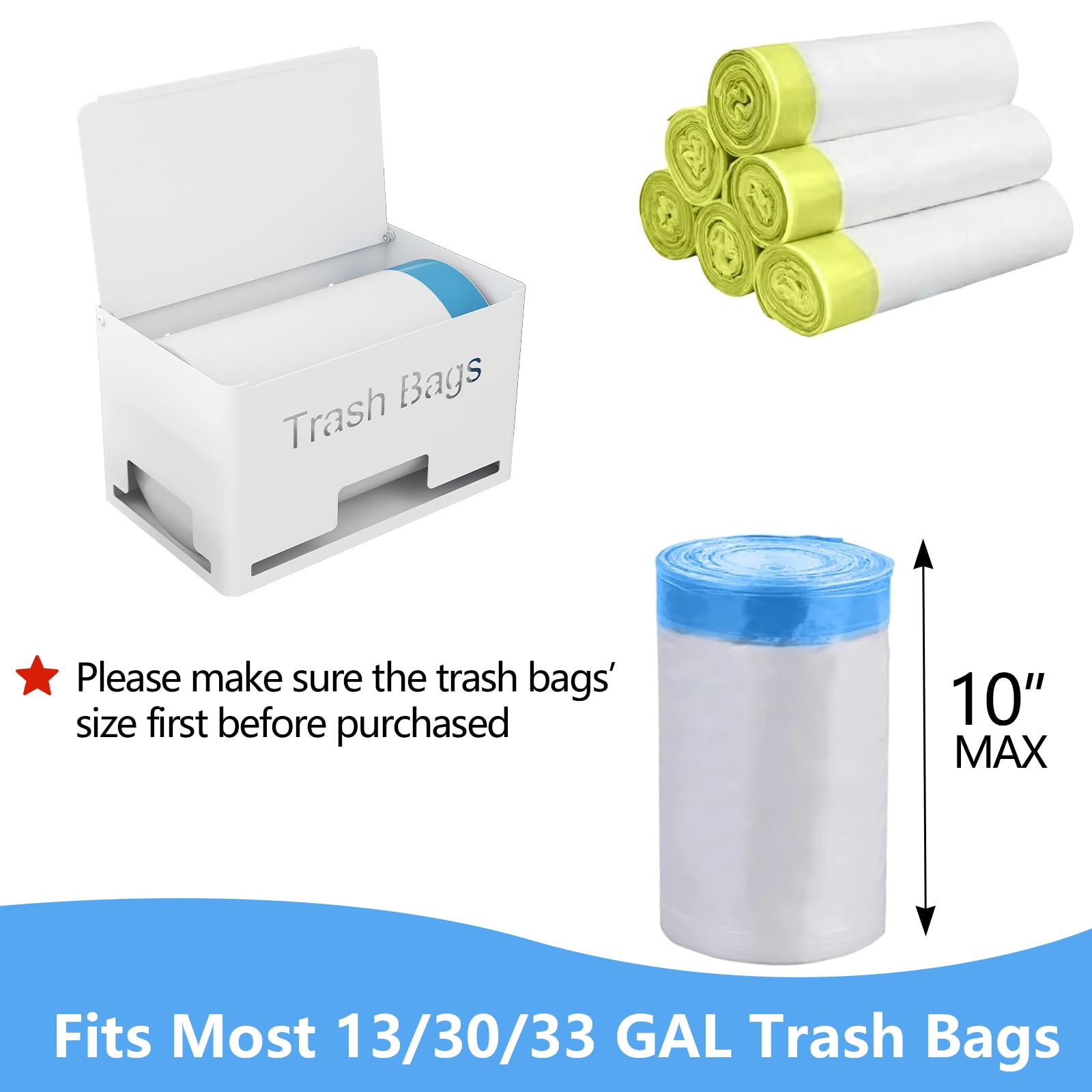 Stwwo Large Trash Bag Holder Dispenser, Metal Garbage Bag Dispenser Roll Holder, Kitchen Trash Bag Organizer For Under Sink, Wal