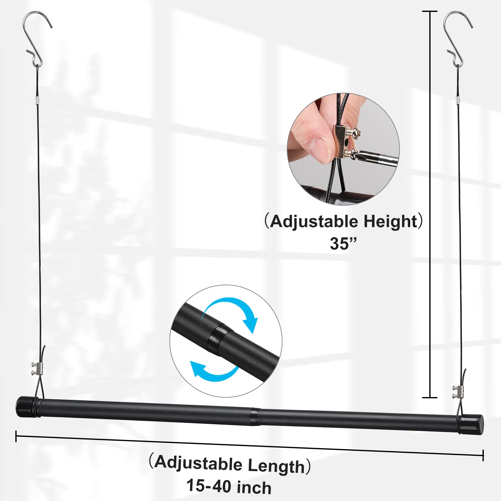 Hanging Closet Rod,15-40 Inch Adjustable Closet Hanging Organizer,35 Inch Height Space-Saving Clothes Hanging Bar,Black Closet R