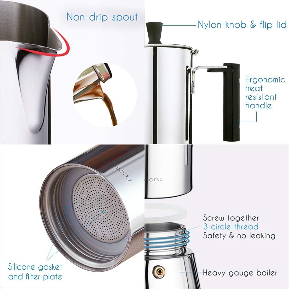 Easyworkz Pedro Stovetop Espresso Maker 4Cup 200Ml Stainless Steel Italian Coffee Machine Maker Moka Pot Induction Espresso Pot