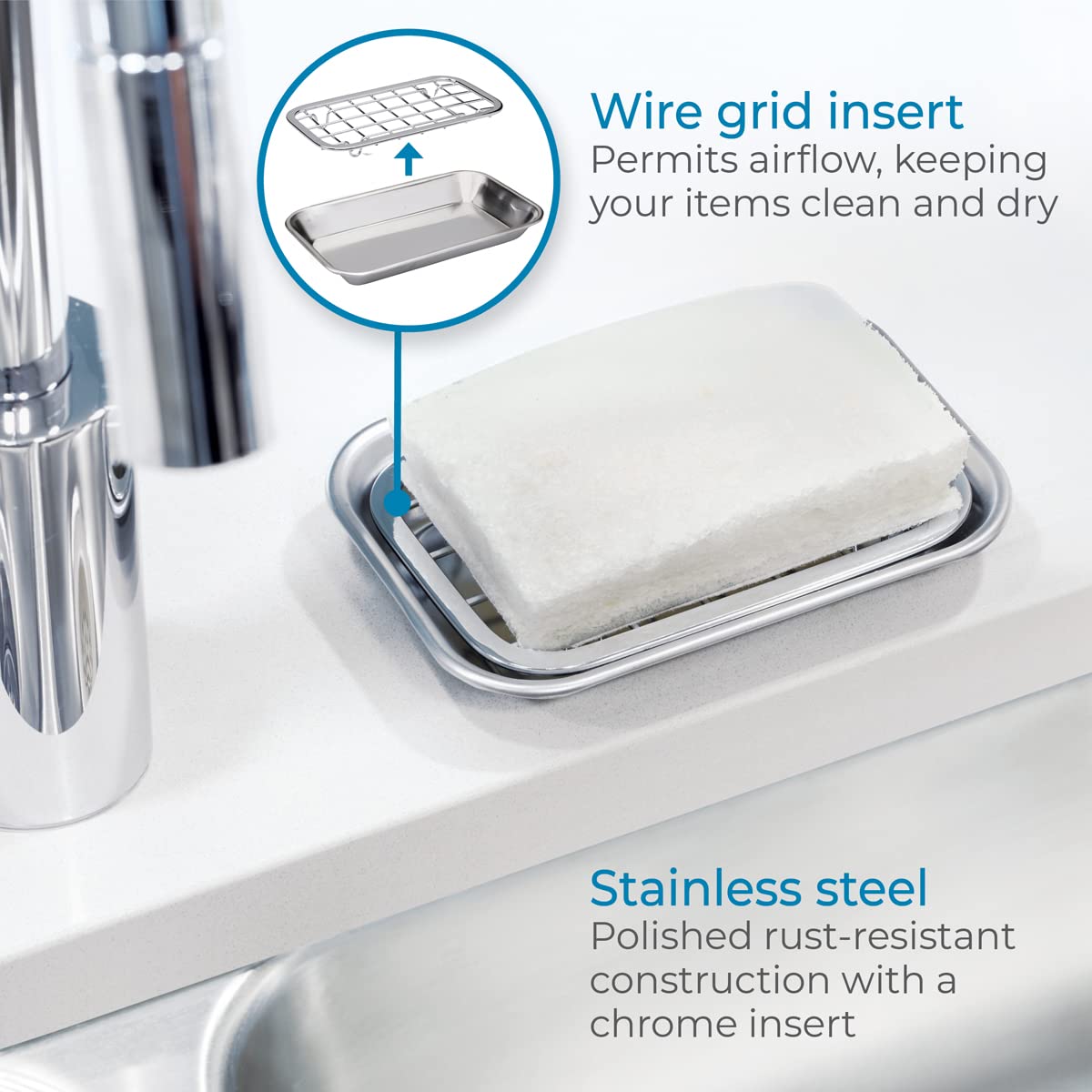 Idesign Gia Bar Soap Dish For Bathroom Vanities, Kitchen Sink - 2 Piece, Polished