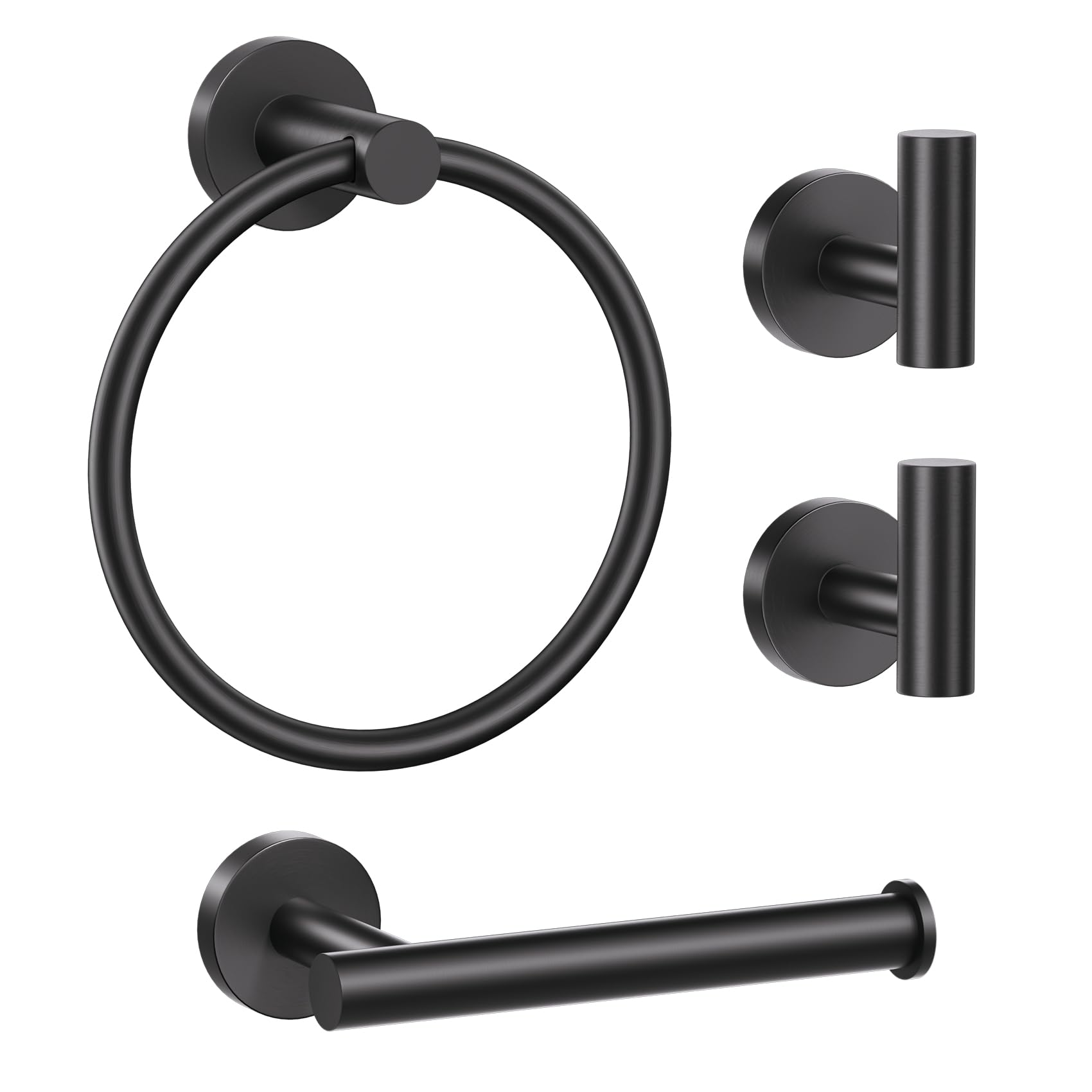 Lairuier Bathroom Hardware Set  4-Piece Towel Bar Set Include Toilet Paper Holder Towel Ring and 2 Towel Hooks Stainless Steel Wall Mounted Bathroom Hardware Accessories Set (Matte Black)
