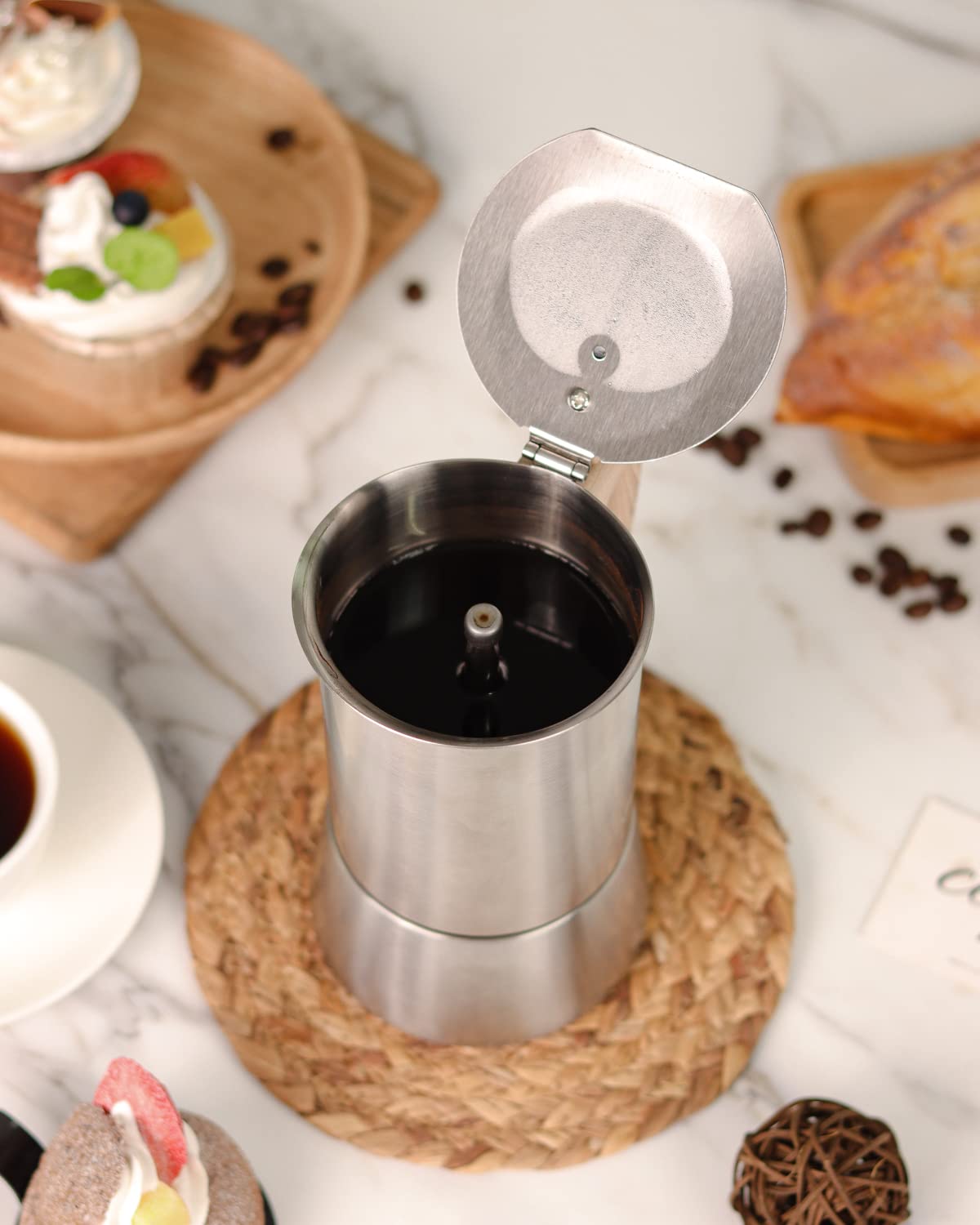 Sivaphe Stainless Steel Stovetop Espresso Coffee Maker, 6Cups Espresso Pot, 300Ml Moka Campaing Coffee Pot, Induction Italian Mo
