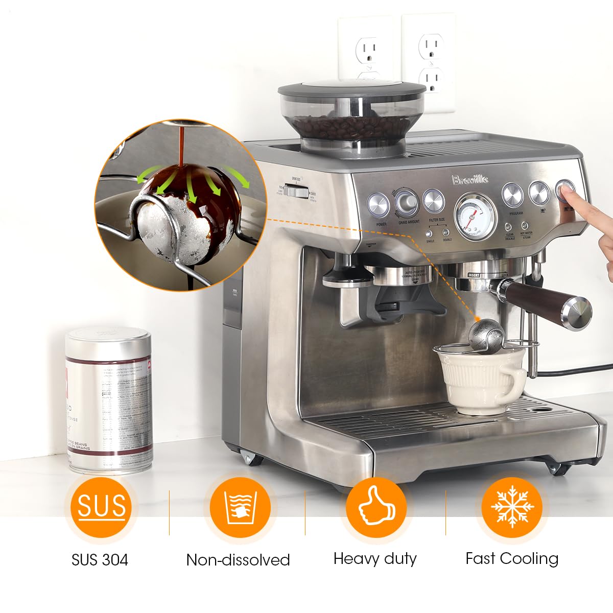 Aieve Espresso Frozen Ball For Espresso Coffee, Stainless Steel Espresso Chilling Ball (2 Set)