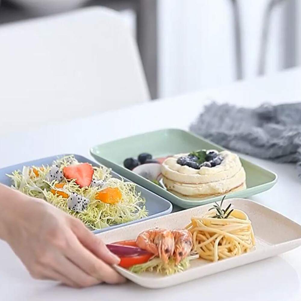 Roucerlin 4 Colors Big Rectangular Dinner Plates, 9.3 X 5.7 In Unbreakable Pp Plates, Reusable Durable Lightweight Salad Plate F