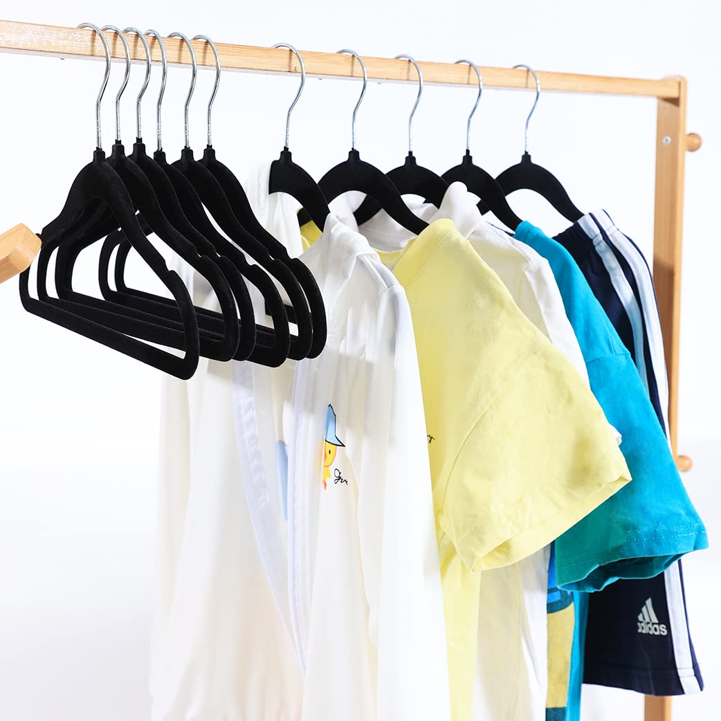 Veeyidd Kids Velvet Clothes Hangers, Non Slip Baby Hangers Black (11.6'' Inch - 40 Pack)