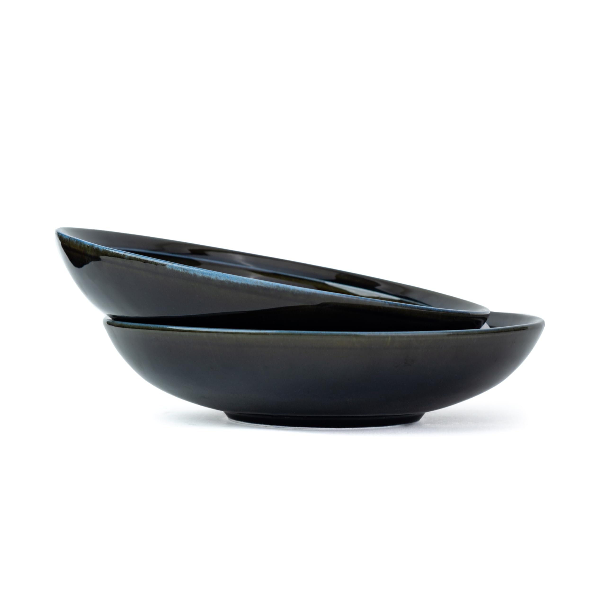 Shay Ceramic Pasta Bowl Set, 21Cm, 2 Pieces, Blue Green | Glossy Finish | Porcelain | Pasta Plate (Reactive Pasta Plate - Blue G