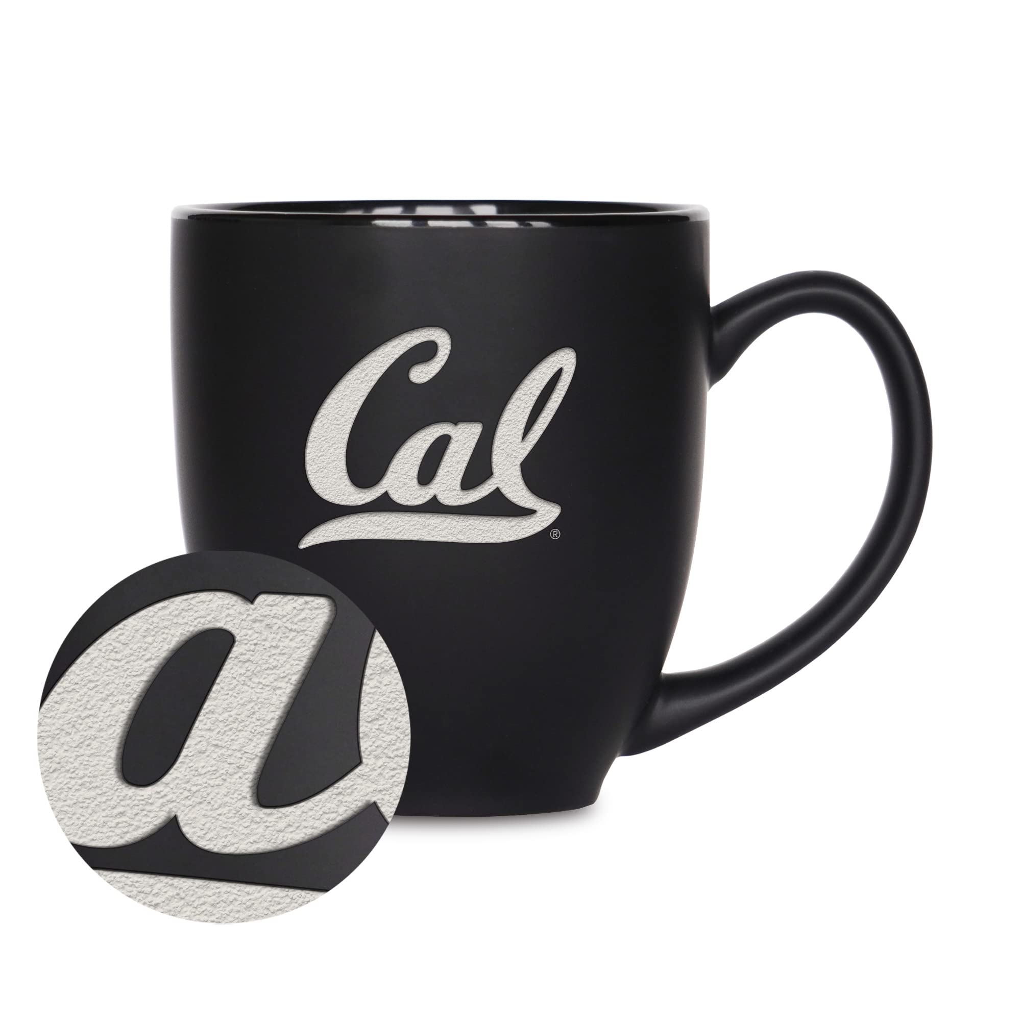 Rico Industries NCAA Cal Berkeley Golden Bears Main 15oz Laser Engraved Matte Black Ceramic Bistro Mug - For Hot or Cold Drinks