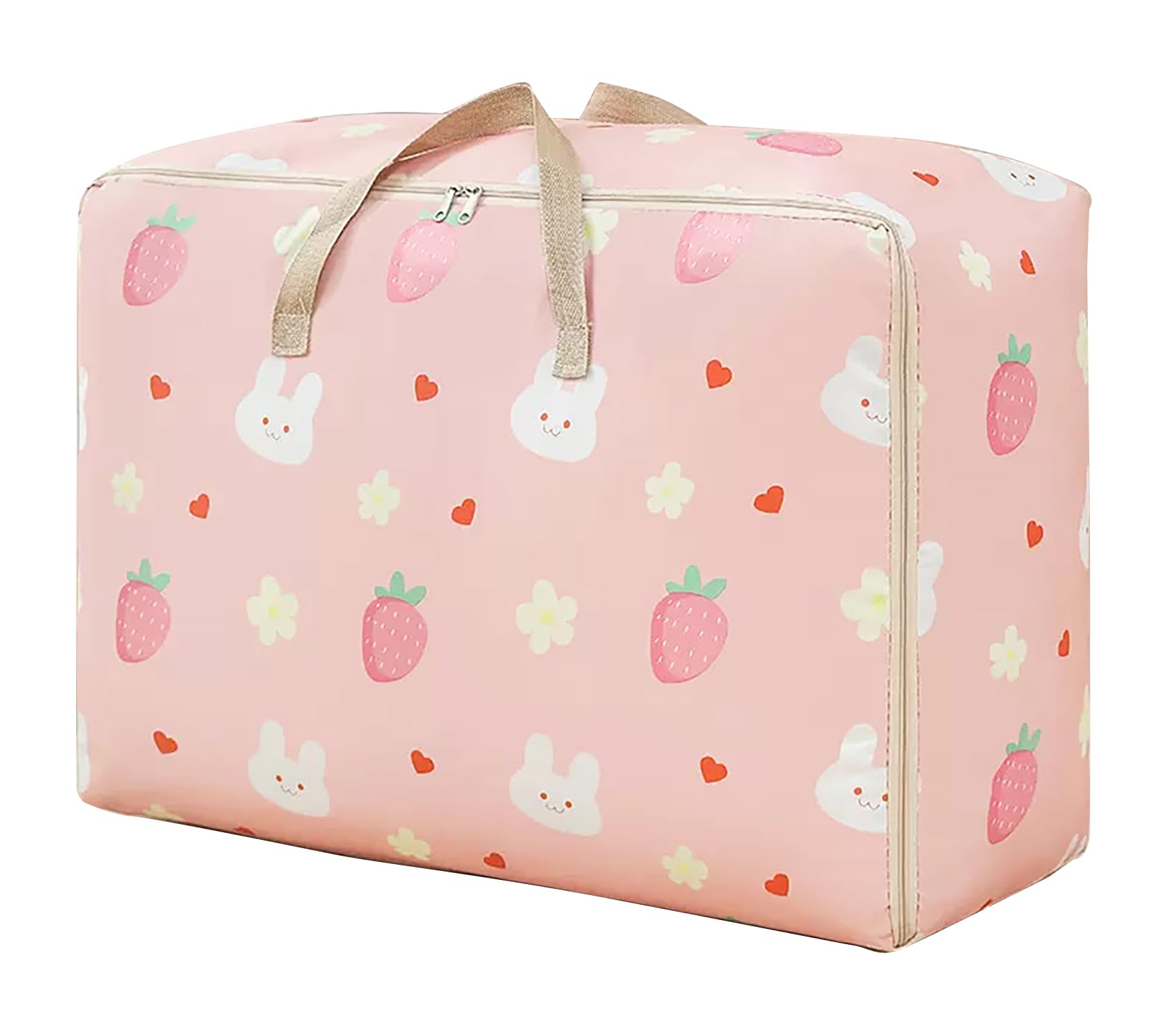 House Of Quirk Fabric Extra Large Oversized Handy Storage Bag Laundry Bags Quilt Beddings Blanket 105 Litre  Pink Strawberry Ra