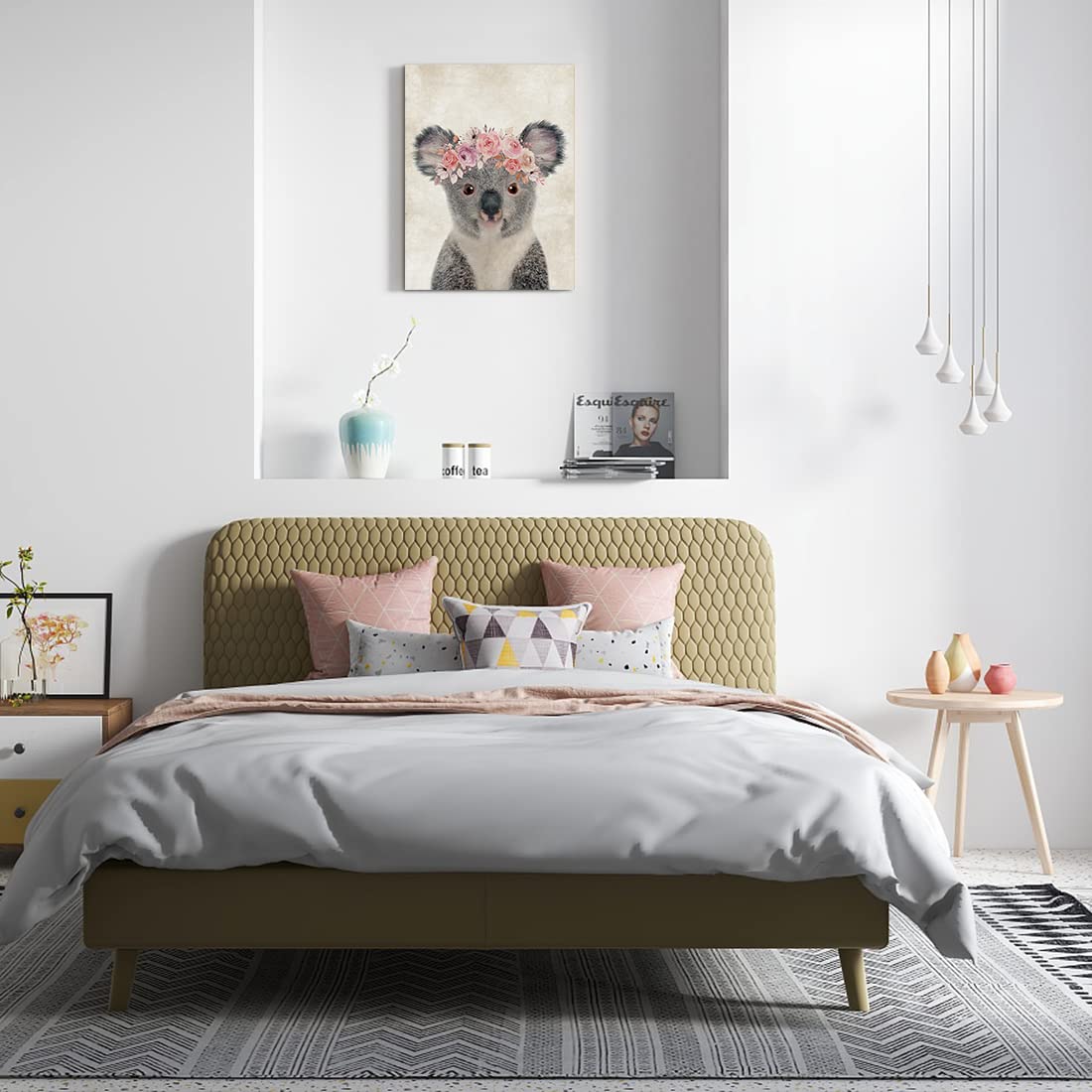 Oridomy Retro Koala Canvas Wall Art Country Animal Printing Funny Koala With Garland Wall D  Cor Rustic Home Artwork For Nursery