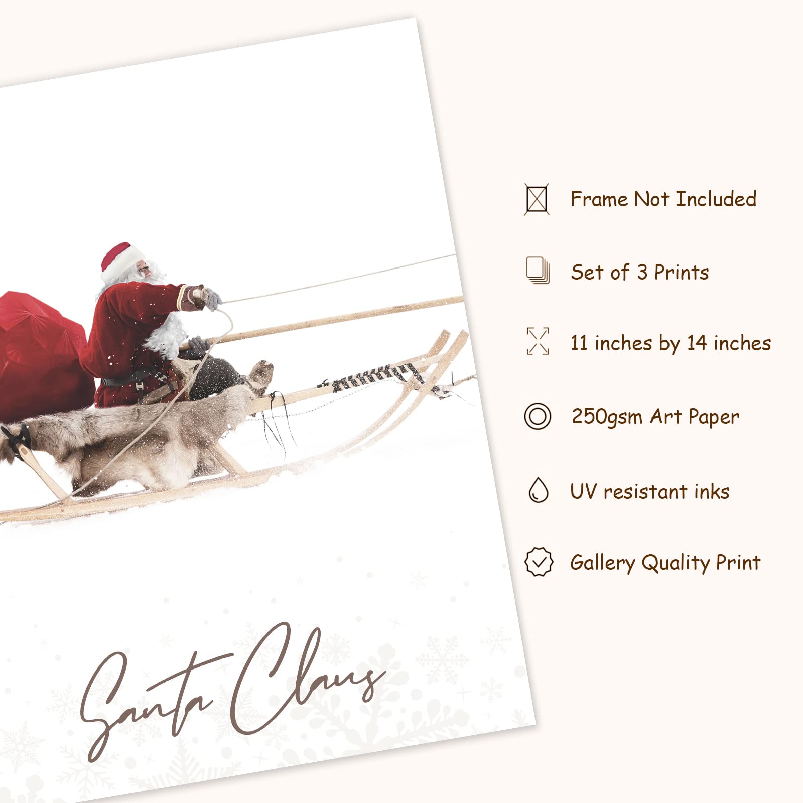 Anydesign 3Pcs Christmas Wall Art Prints 11X14In Santa Claus Reindeer With Sleigh Art Poster Decor Large Aesthetic Xmas Posters