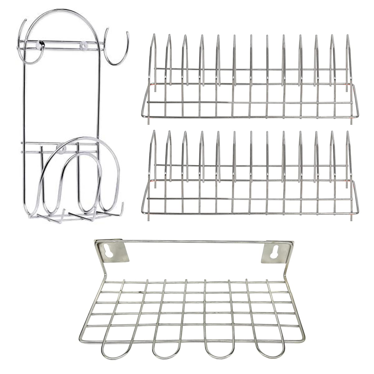 Oc9 Stainless Steel Plate Stand (Pack Of 2) & Chakla Belan Stand & Wall Mounted Ladle Stand For Kitchen