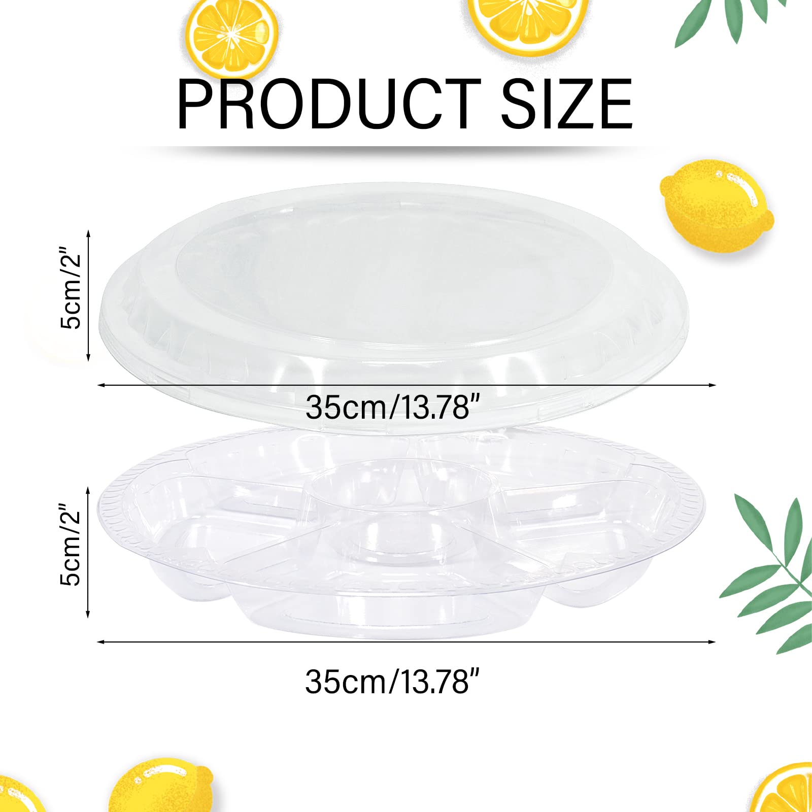 10 Pcs Round Plastic Appetizer Tray With Lid - Divided Serving Tray, Disposable Food Storage Trays Containers, Plastic Tray Stor