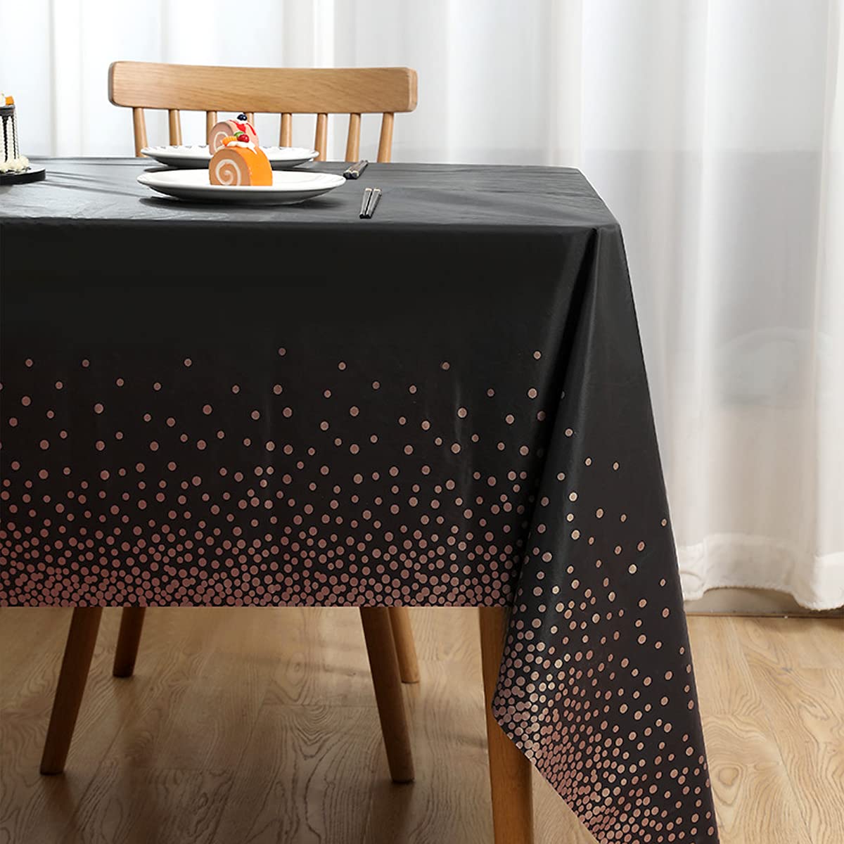 Jepeux 2 Packaging Black And Rose Gold Plastic Tablecloth, 54  ''X108 Rectangular Disposable Dot Table Cover, Suitable For Birth