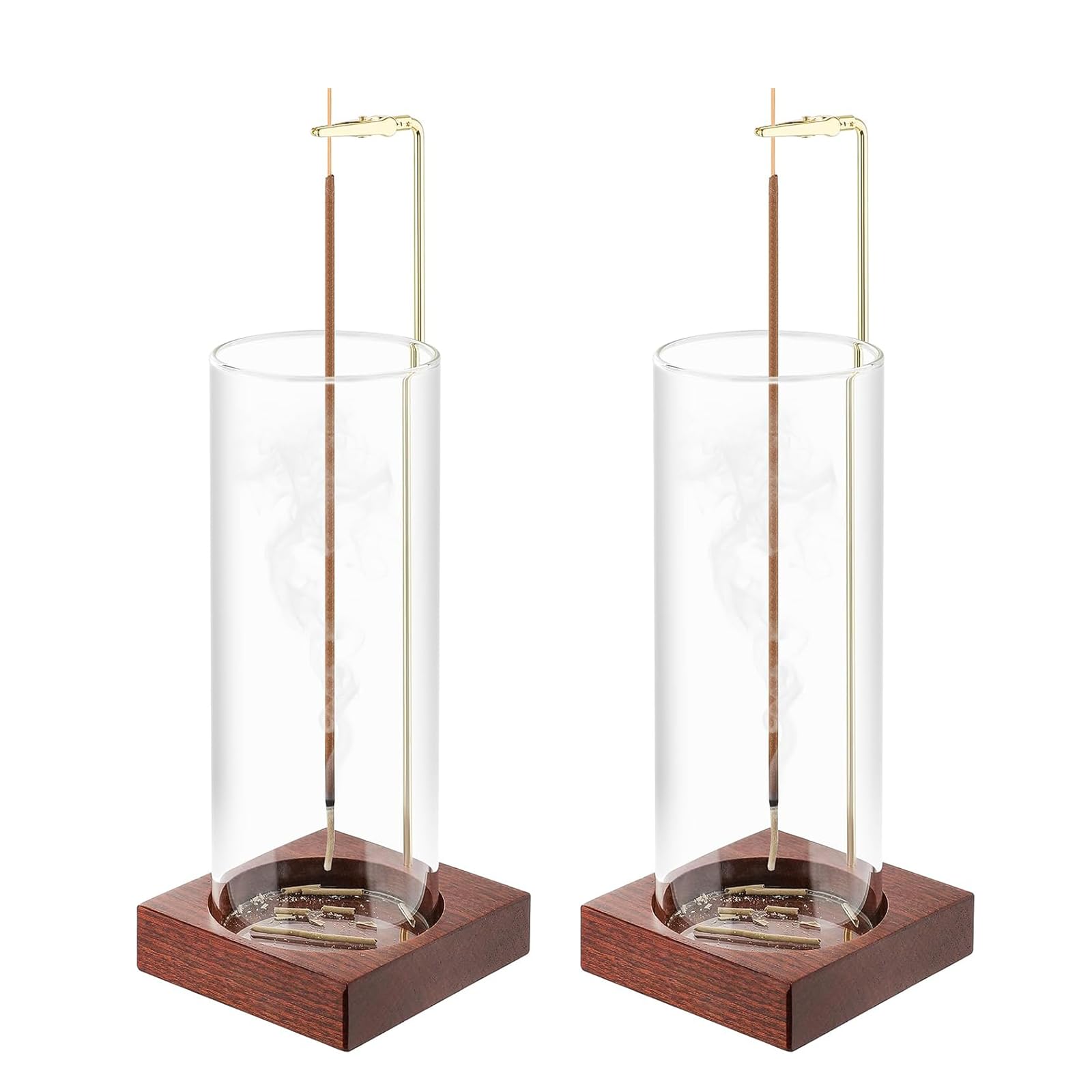 MACUSOO 2pcs Incense Holder,Wooden Incense Holder for Sticks with 20 Incense Sticks, Anti-ash Incense Burner with Glass Ash Catc