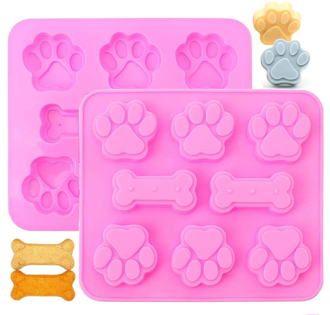 Bamutu Puppy Dog Paw & Bone Shaped Chocolate Silicone Mold 2Pcs-8 Cavity Candy Cookie Silicone Mould Ice Cube Tray Homemade Dog
