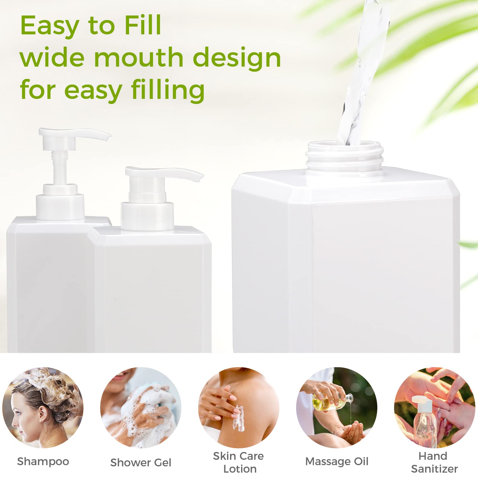 Suream 33.8 Oz Refillable Pump Dispenser Bottle, 3Packs Large Shower Bottle Organizer With 4Pcs Lables For Shampoo, Body Soap, H