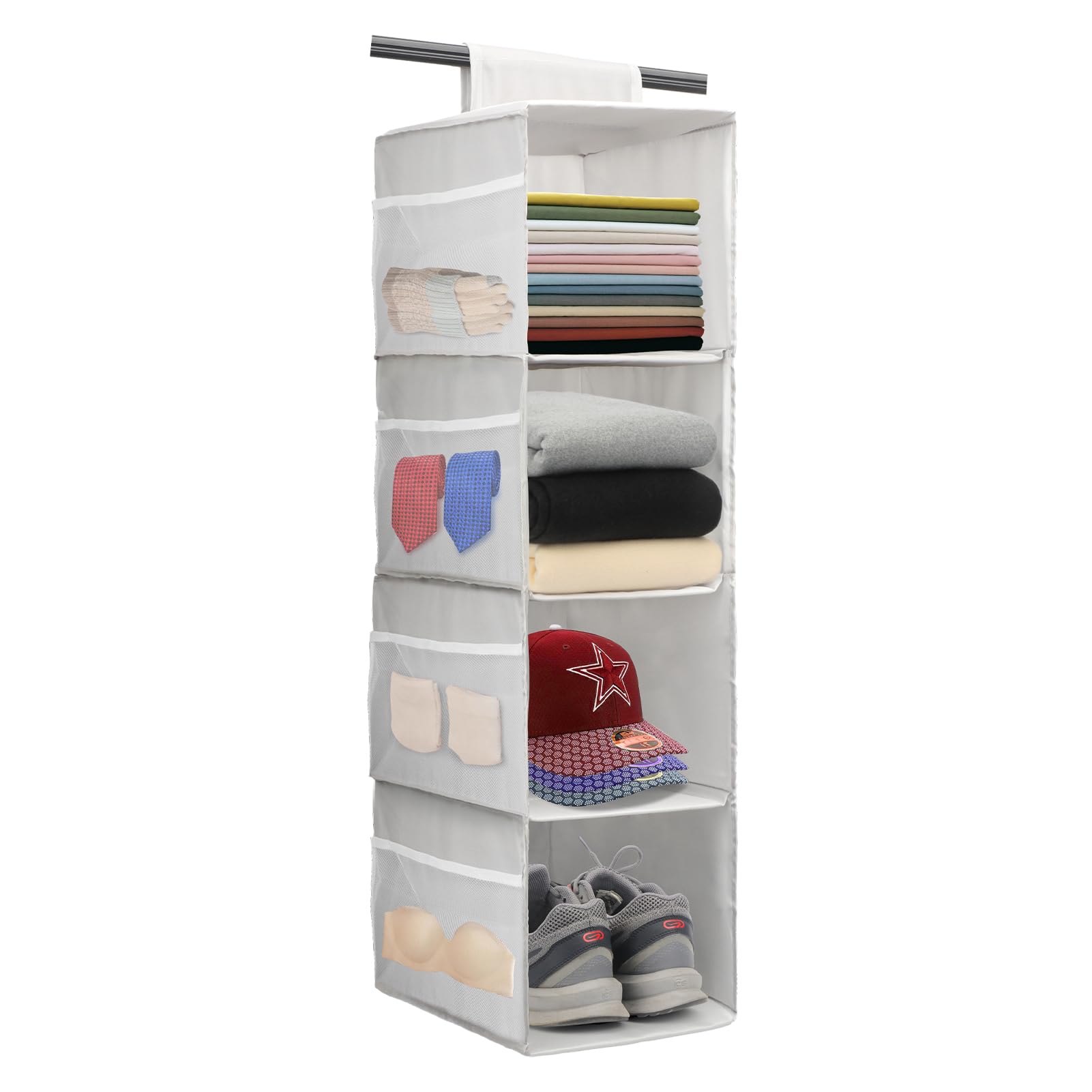 Petshome 4-Shelf Hanging Closet Organizer, Space Saver, Closet Hanging Storage Shelves With Mesh Pockets & Magic Tap For Storage